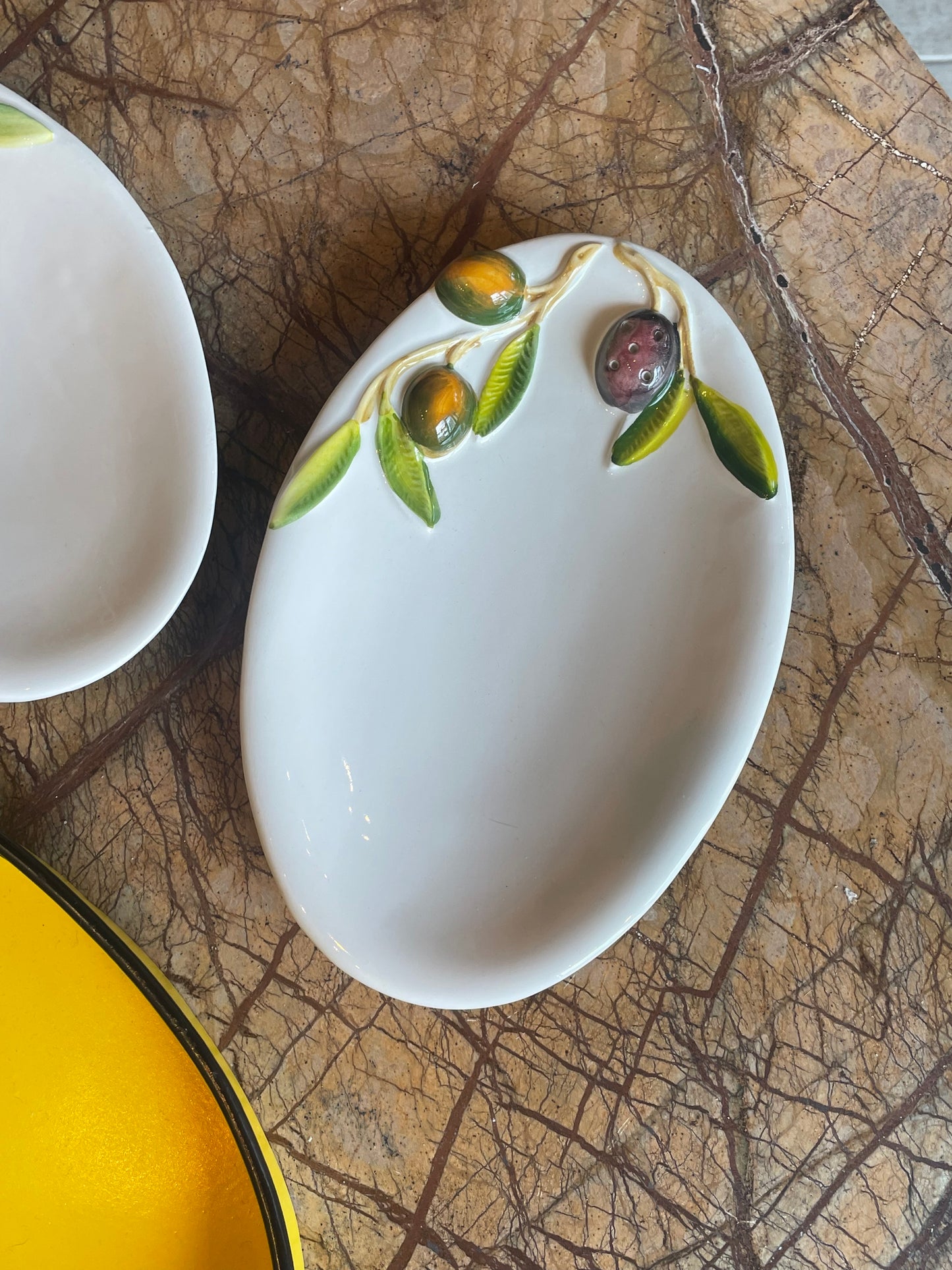 Fad til oliven - Italiensk porcelæn - M. tandstikholder - Sæt af 2