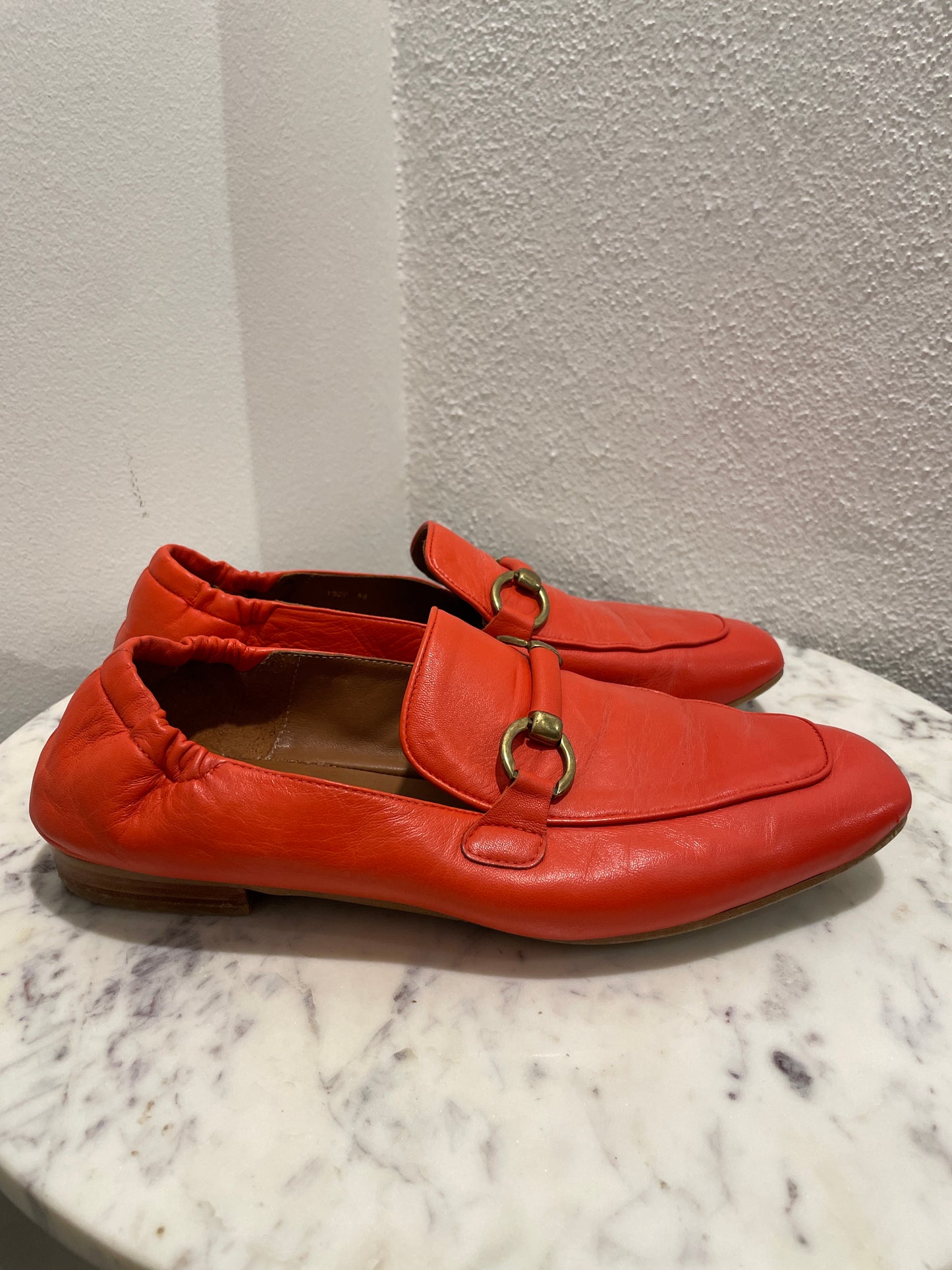 Billi Bi Soft Leather Horsebit Loafers – Coral Red - 40