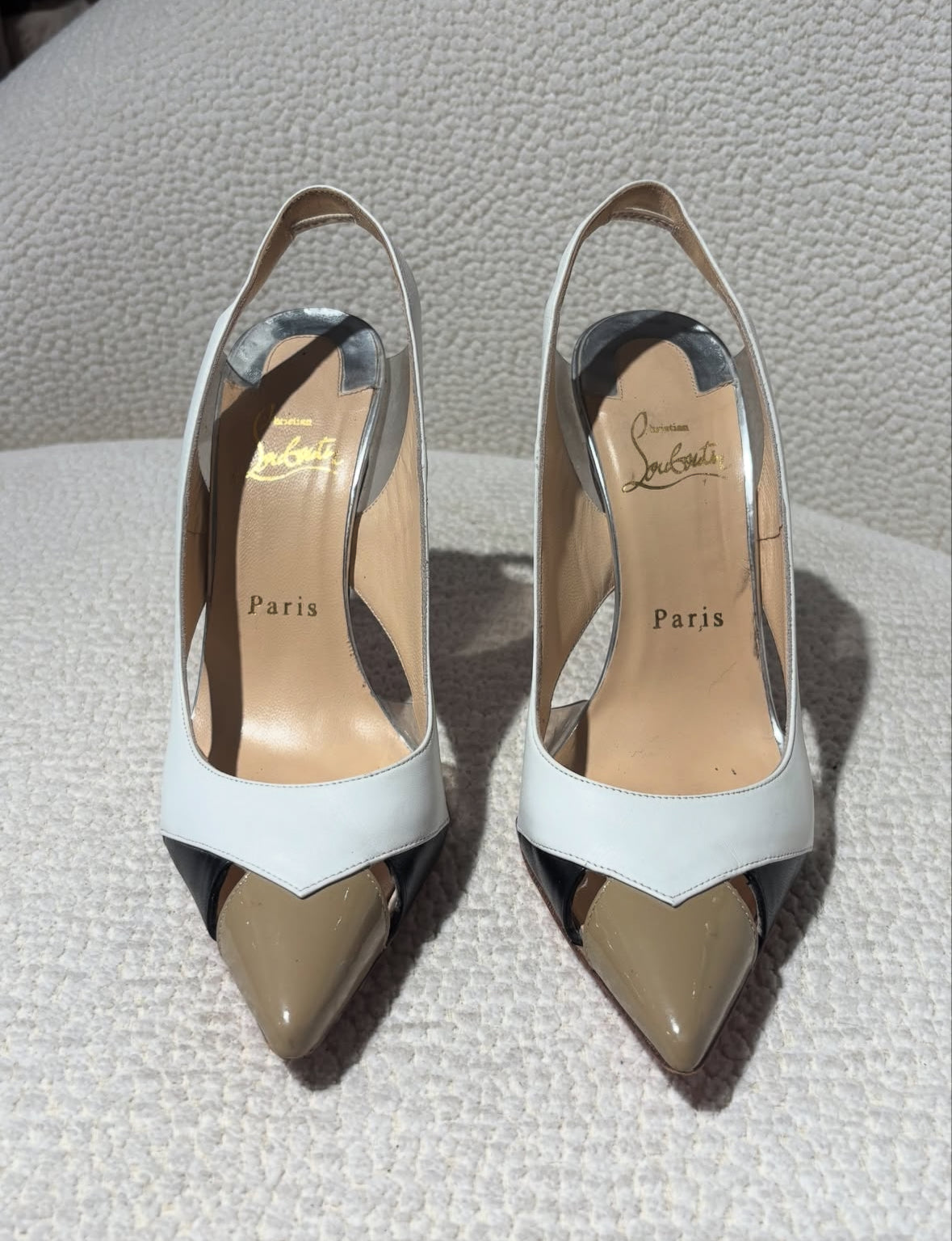 Christian Louboutin Heels – Neutral & Silver Leather - EU 36.5