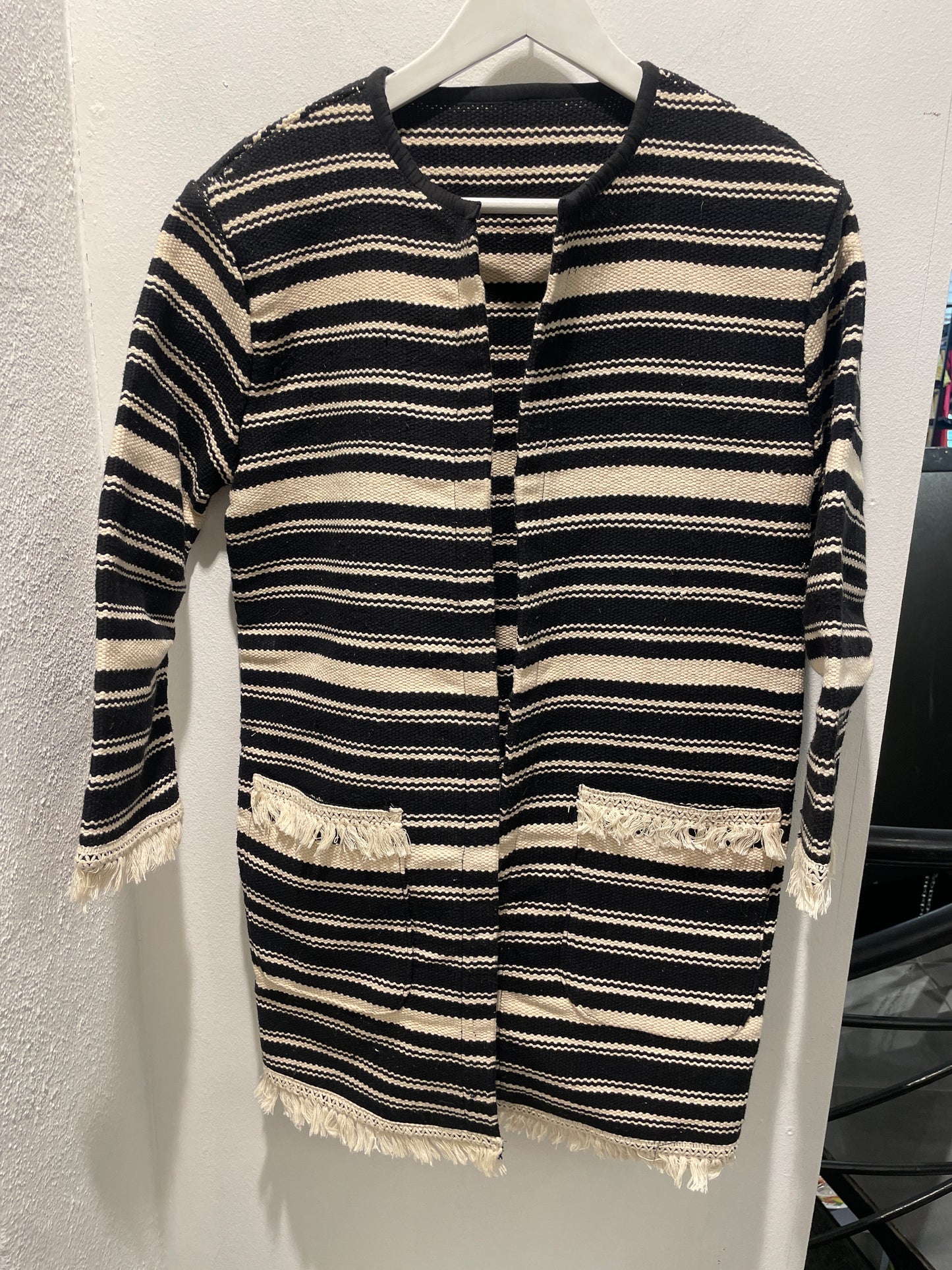 DAY - Longline Woven Stripe Jacket – Ecru/Black - M
