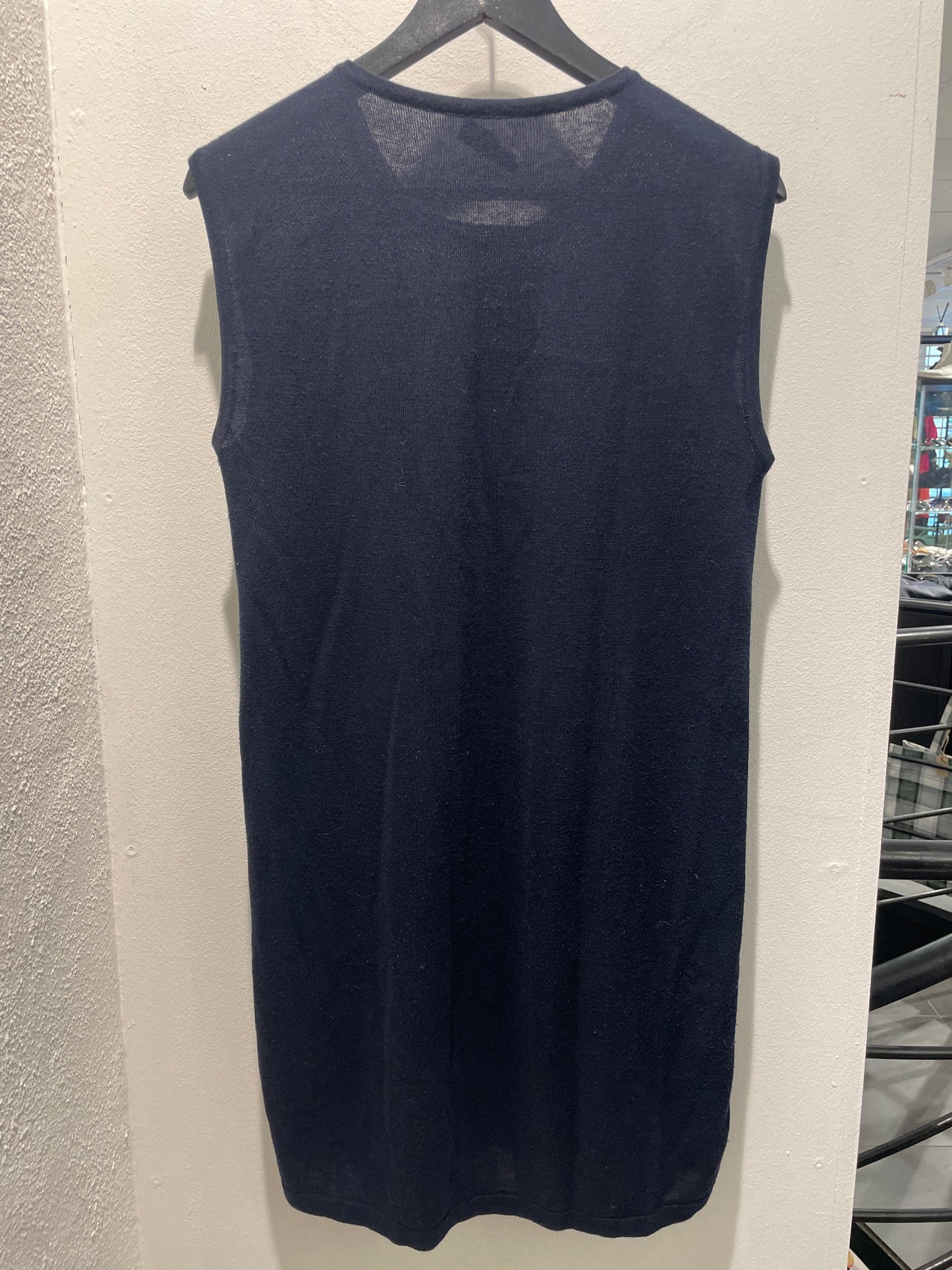 MAX&Co. — Navy Sleeveless Midi Dress in Faux-Leather and Knit - M