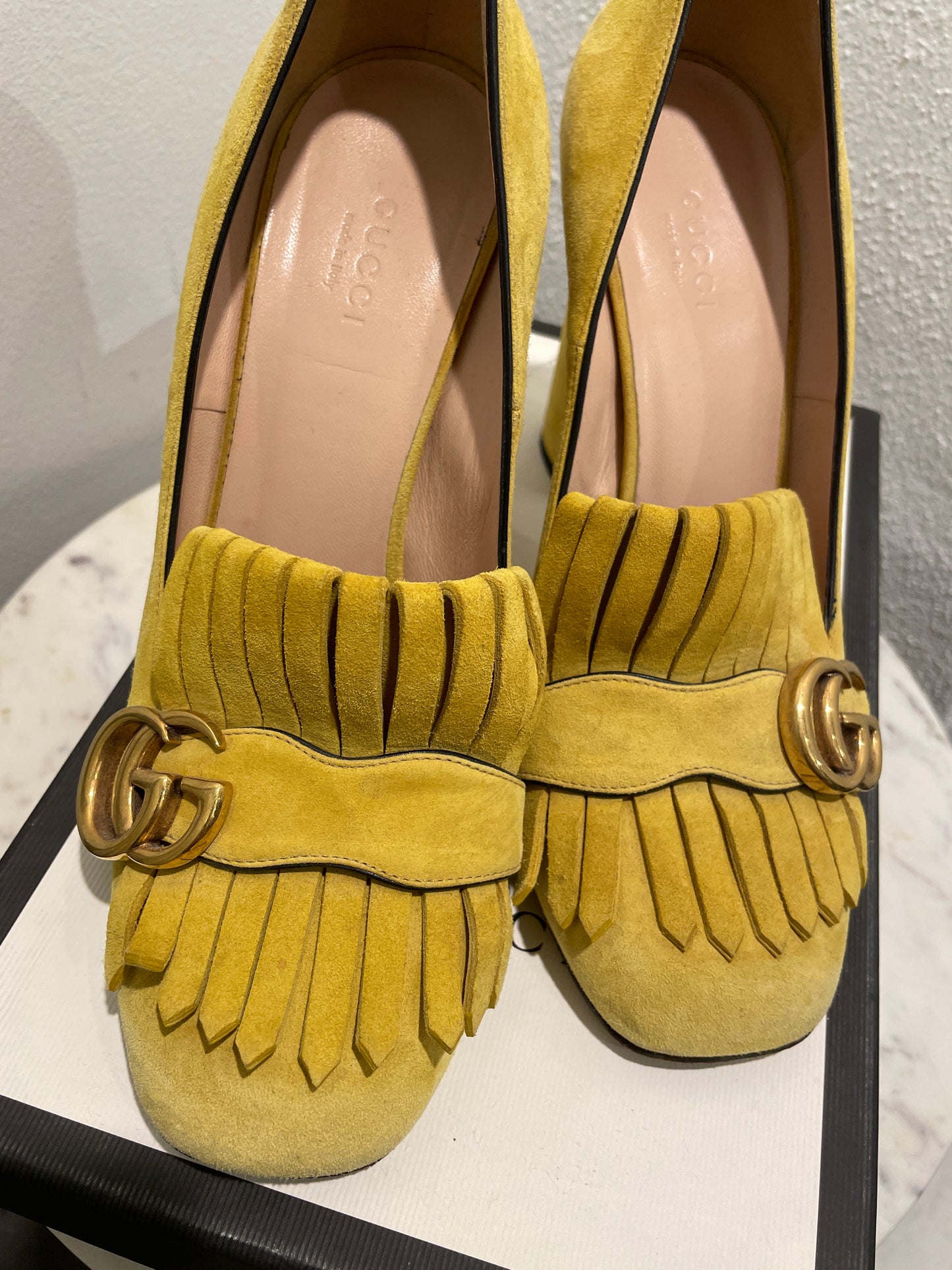 Gucci Marmont Fringe Suede Pumps – Size EU 39.5 / Yellow