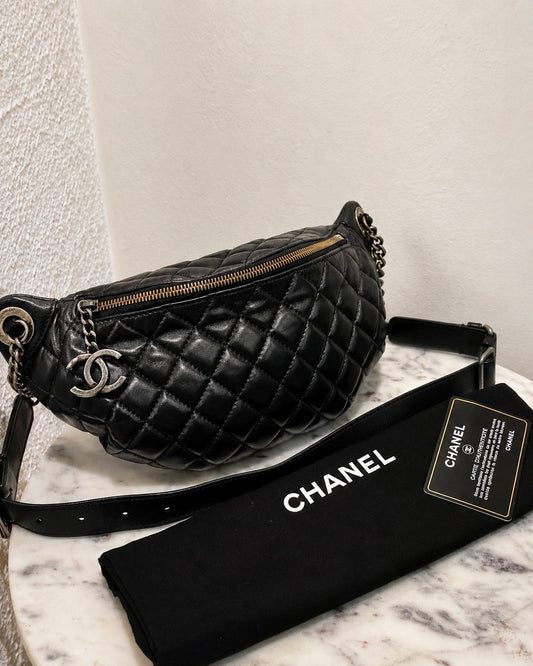 Chanel crossbody / bumbag - black lambskin with ruthenium hardware