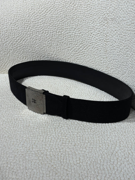 Chanel Belt – Black Canvas with Hammered Silver CC Buckle