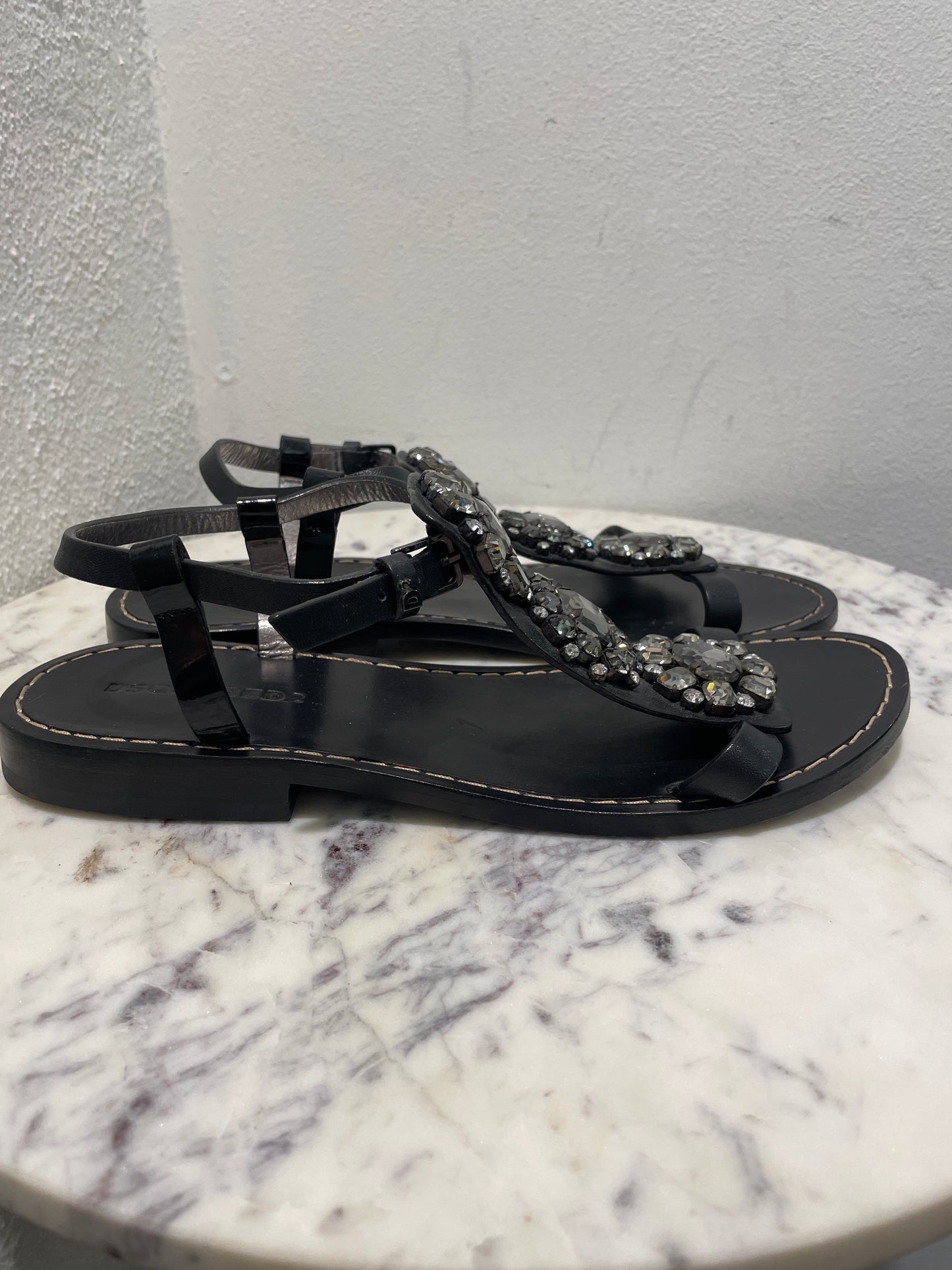 Dsquared2 - Crystal Embellished Sandals – Size 38 / Black