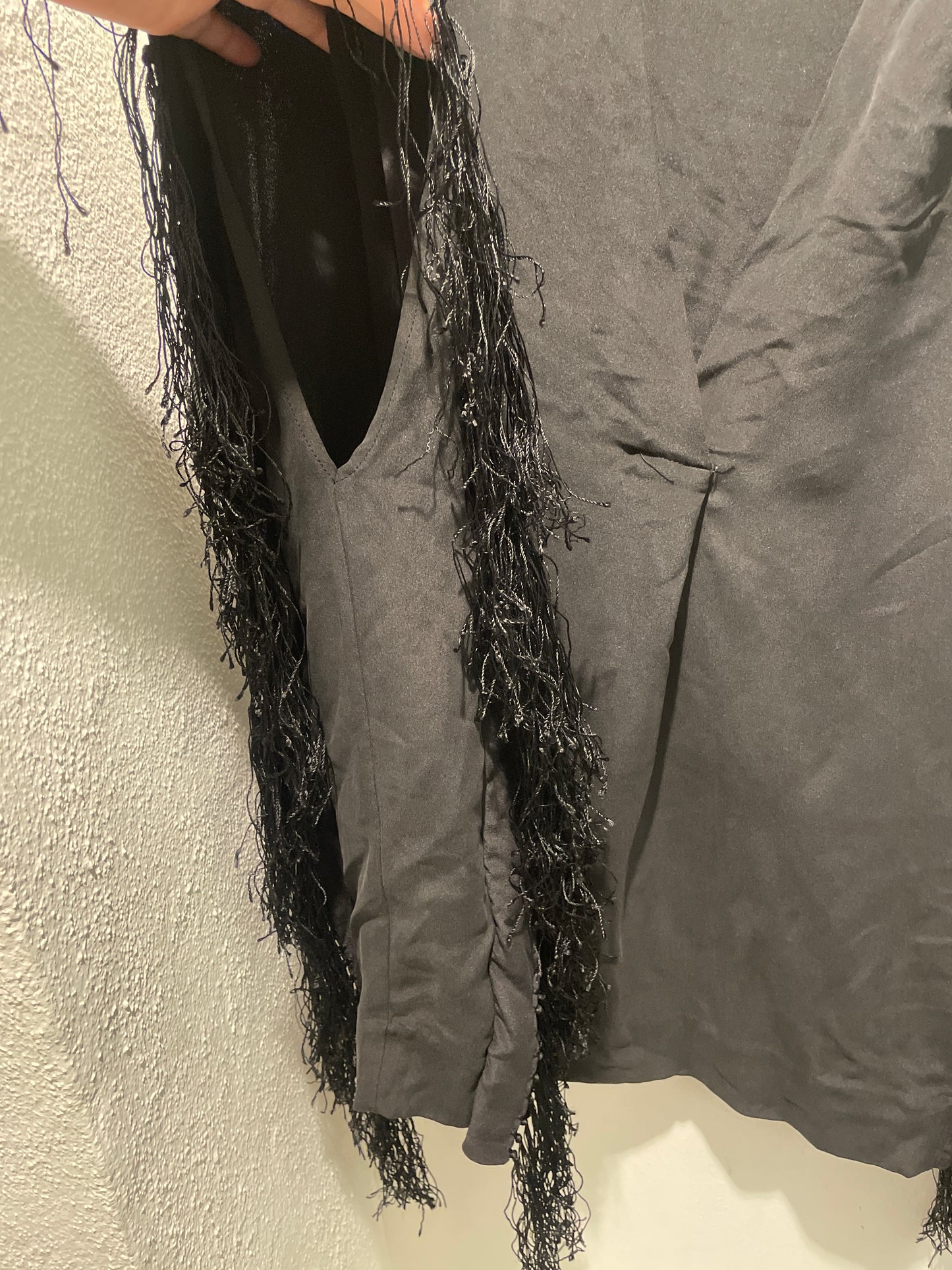 Malene Birger - Real silk - Black blouse  - Long fringes in sides - EU36 -  Medinas Wardrobe
