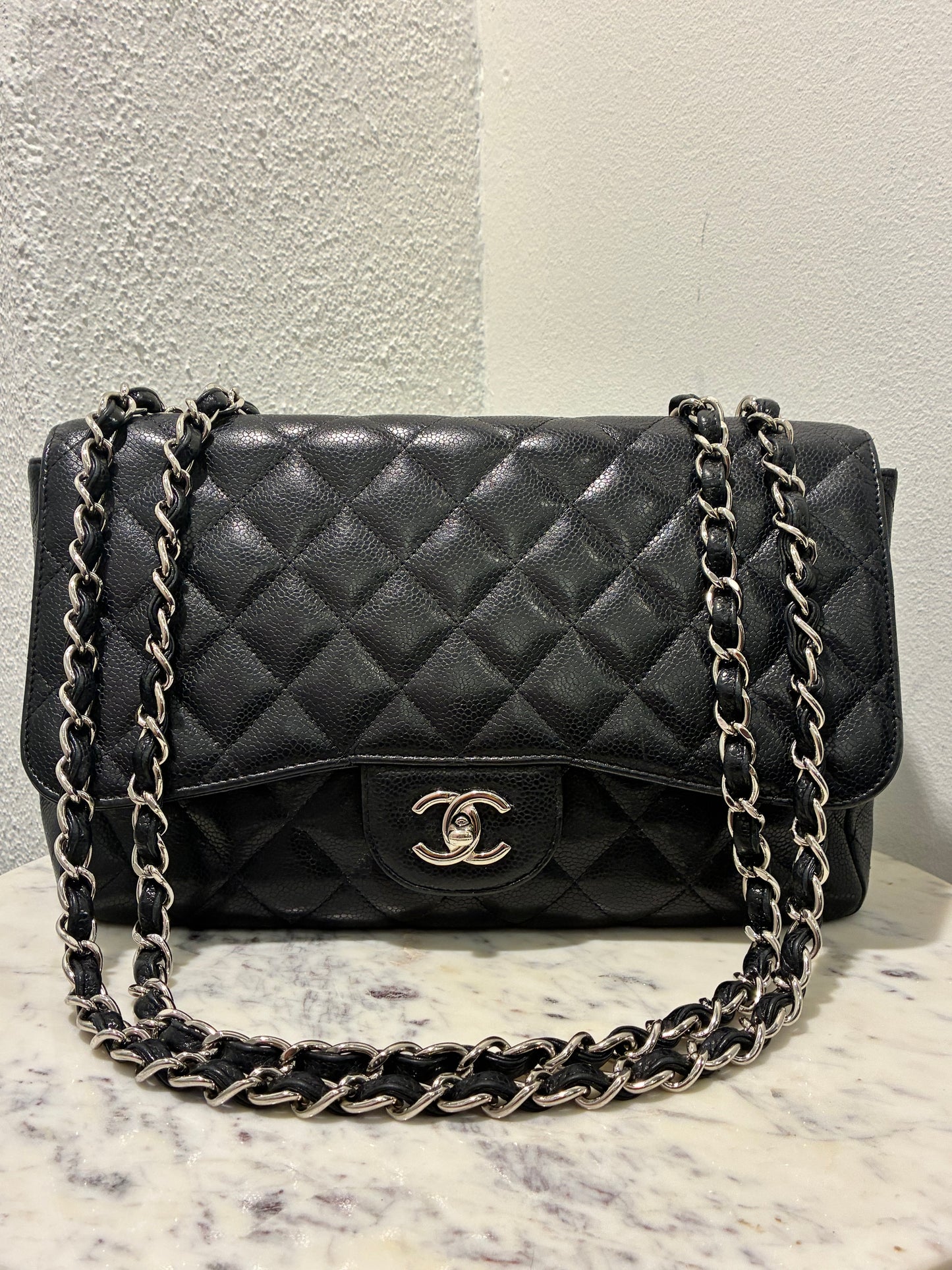Chanel Jumbo Classic Single Flap – Black Caviar & Silver Hardware