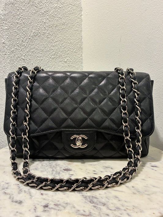 Chanel Jumbo Classic Single Flap – Black Caviar & Silver Hardware