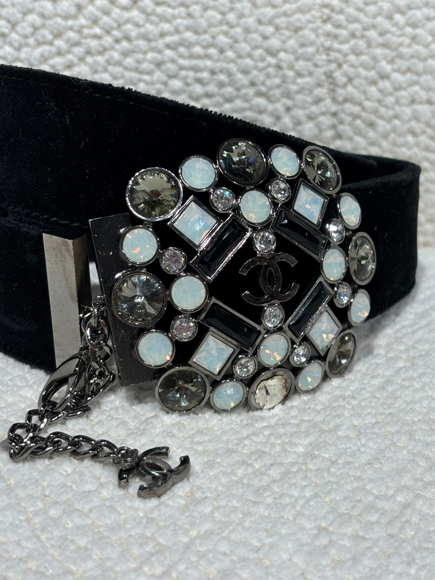 Chanel Belt – Black Velvet with Crystal-Embellished CC Buckle