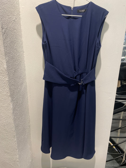 Lauren Ralph Lauren Navy Crepe Dress with Silver Toggle Waist  - EU36