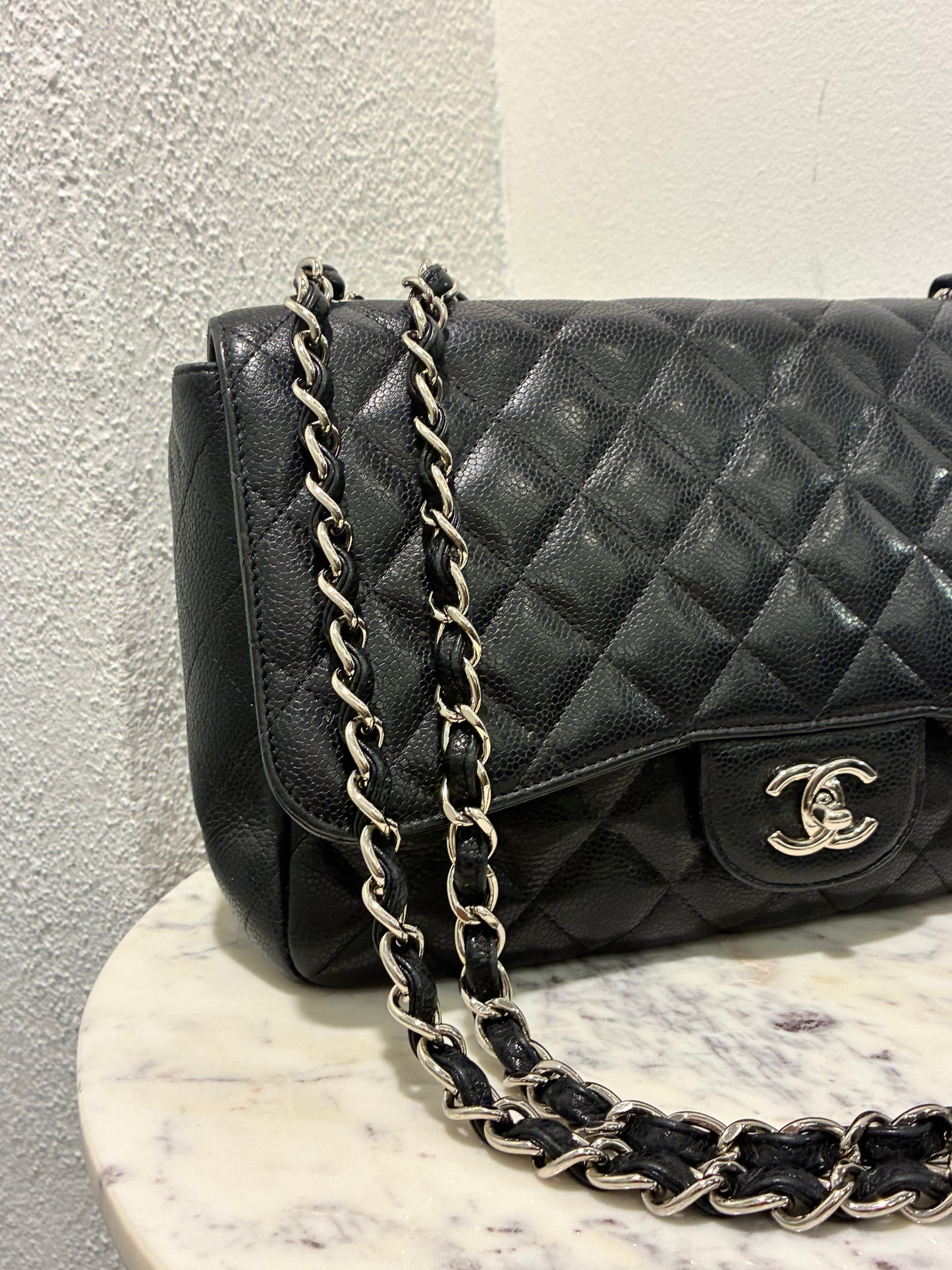 Chanel Jumbo Classic Single Flap – Black Caviar & Silver Hardware