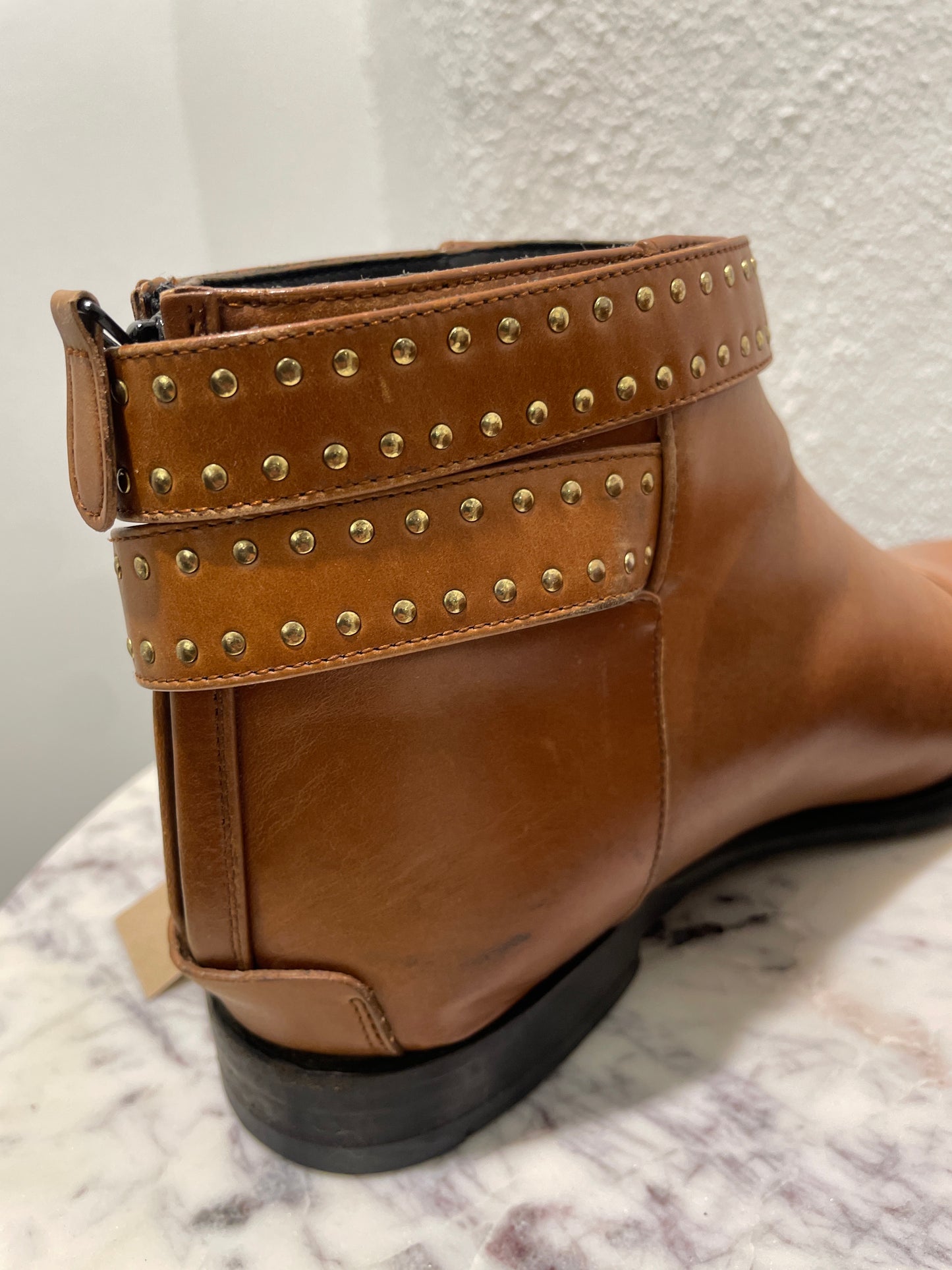 Vintage Balenciaga Cognac Tan Leather Studded Ankle Boots - 37,5