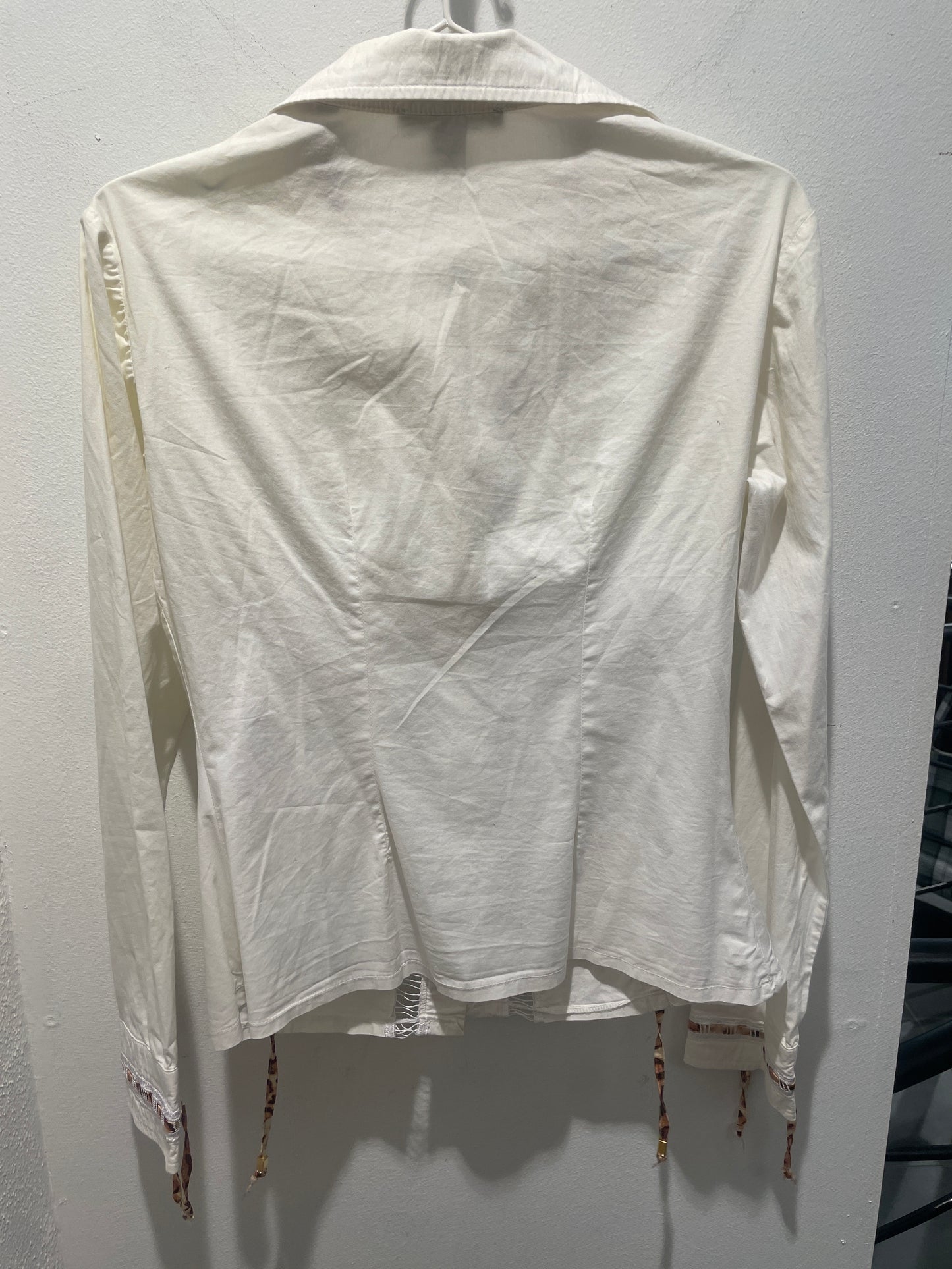 Roberto Cavalli shirt – Exclusive white vintage lace-up shirt with rhinestone logo - M