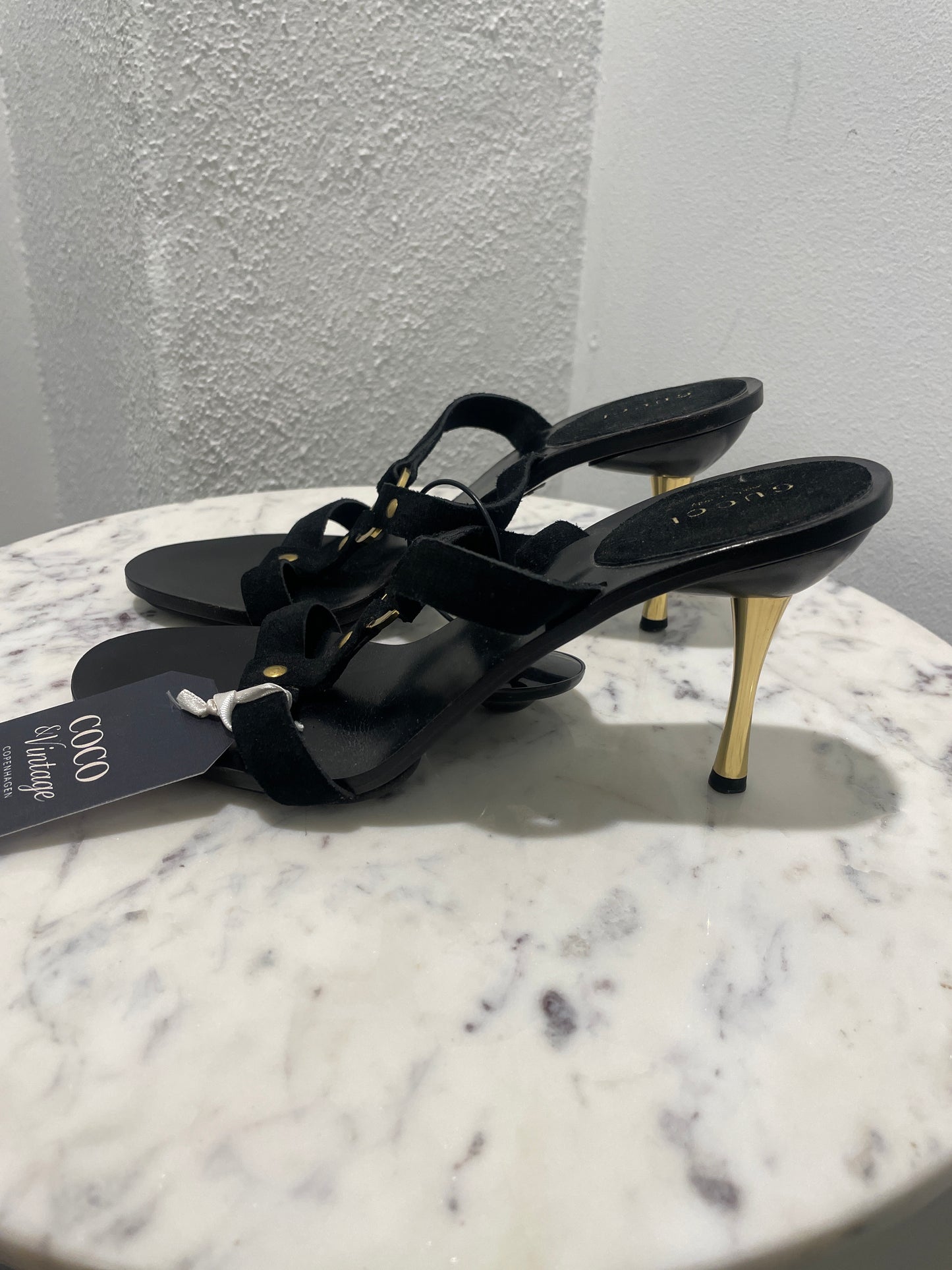 Gucci Black Suede Gold O-Ring Mule Sandals – EU 36.5C