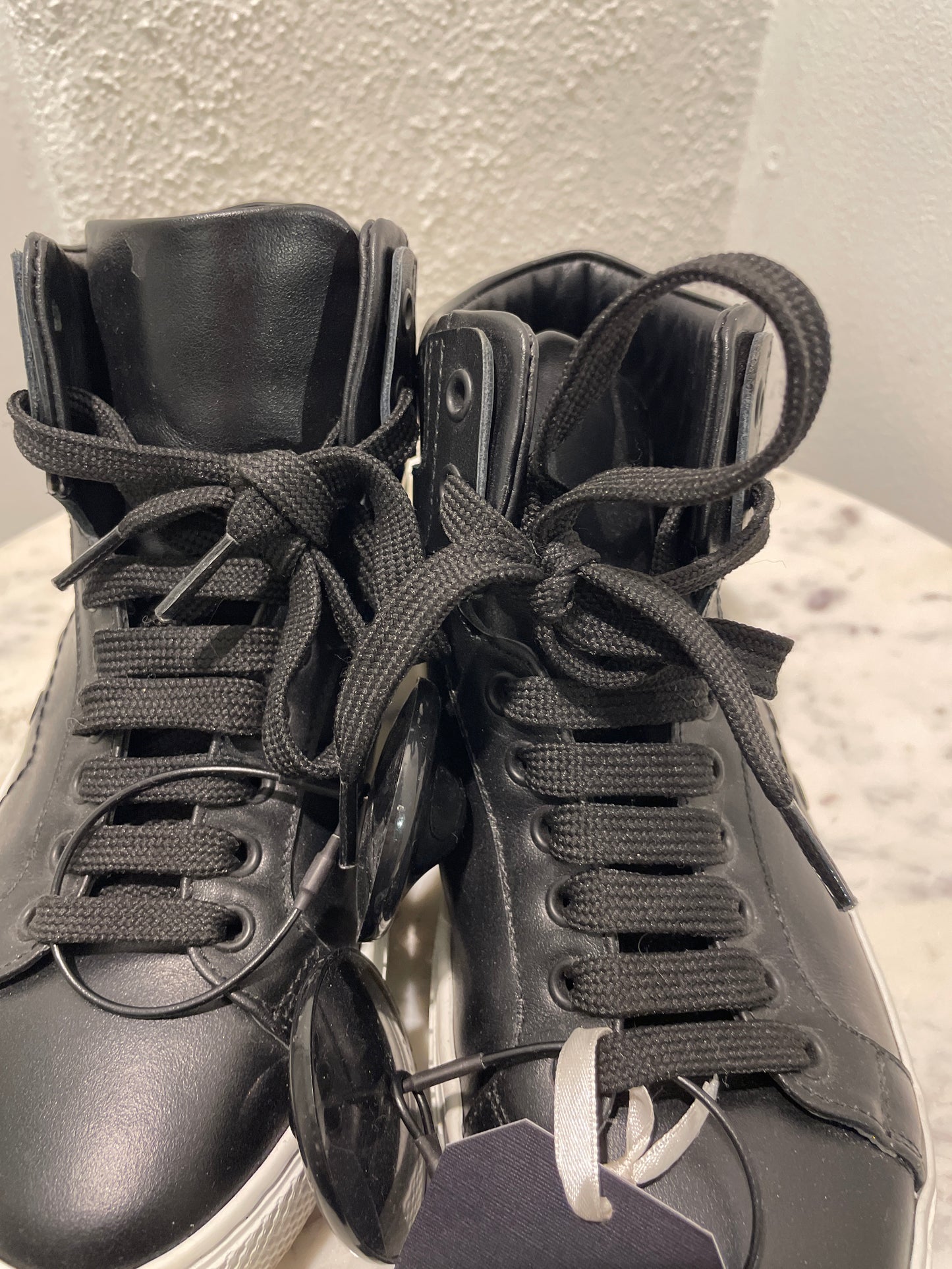 Authentic Versace Black Leather Medusa Head High-Top Sneakers - 36