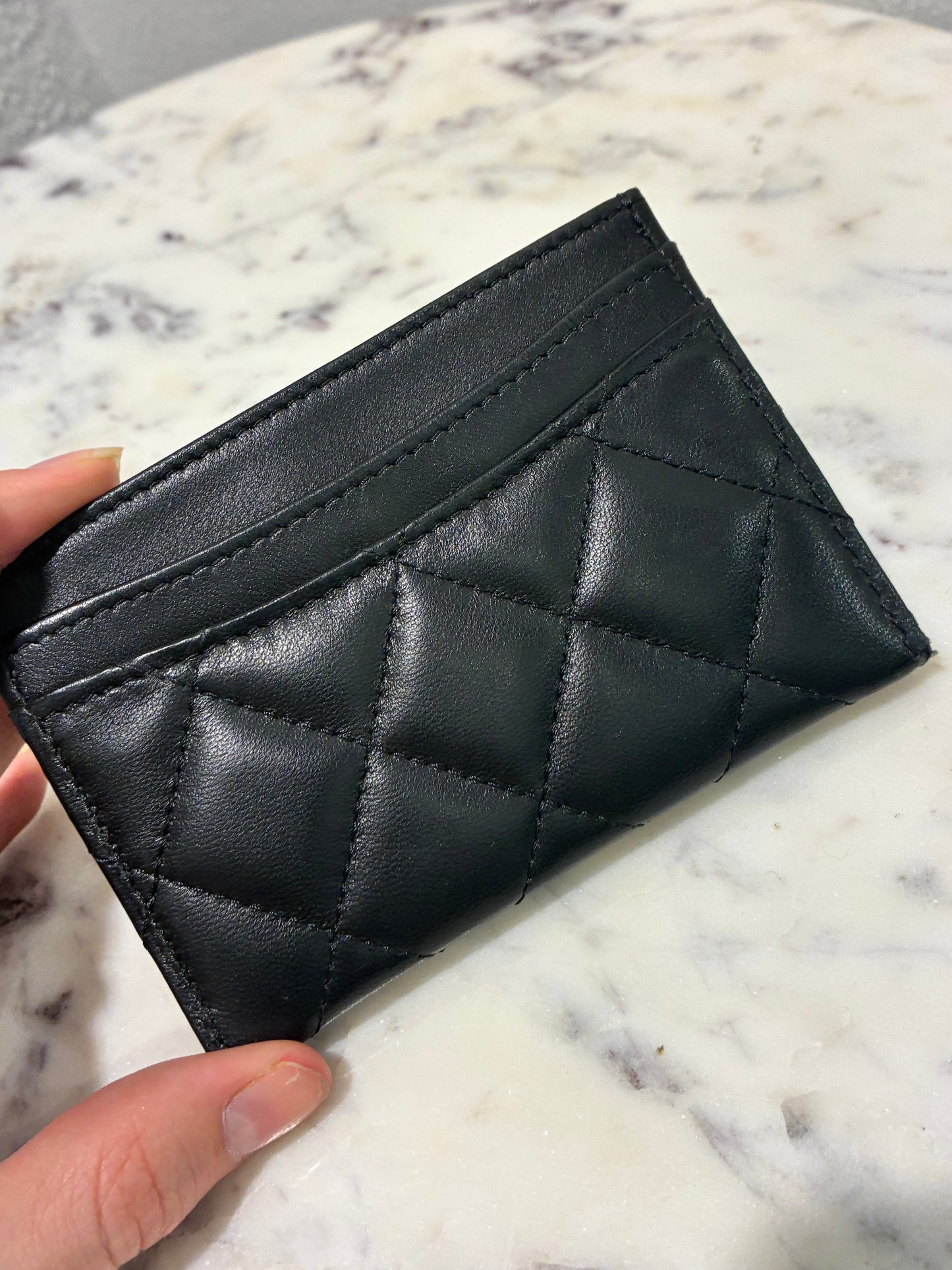 Chanel Cardholder - Black Lamsbkin & Silver Logo