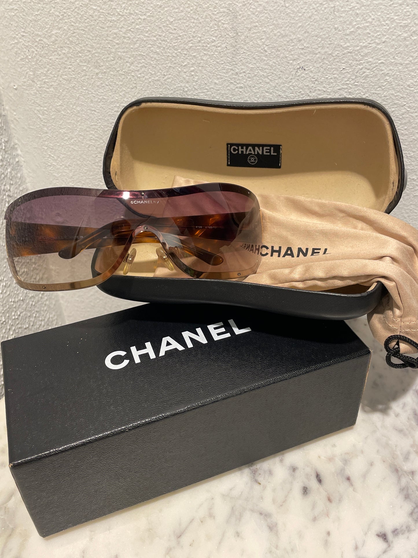 Chanel Vintage Quilted Shield Sunglasses – One Size / Tortoise & Gold