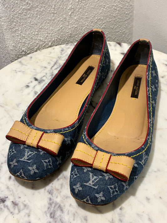 Louis Vuitton Ballerinas - Rare Monogram Denim & Iconic Leather Bows - EU 38,5 (38,5-39)