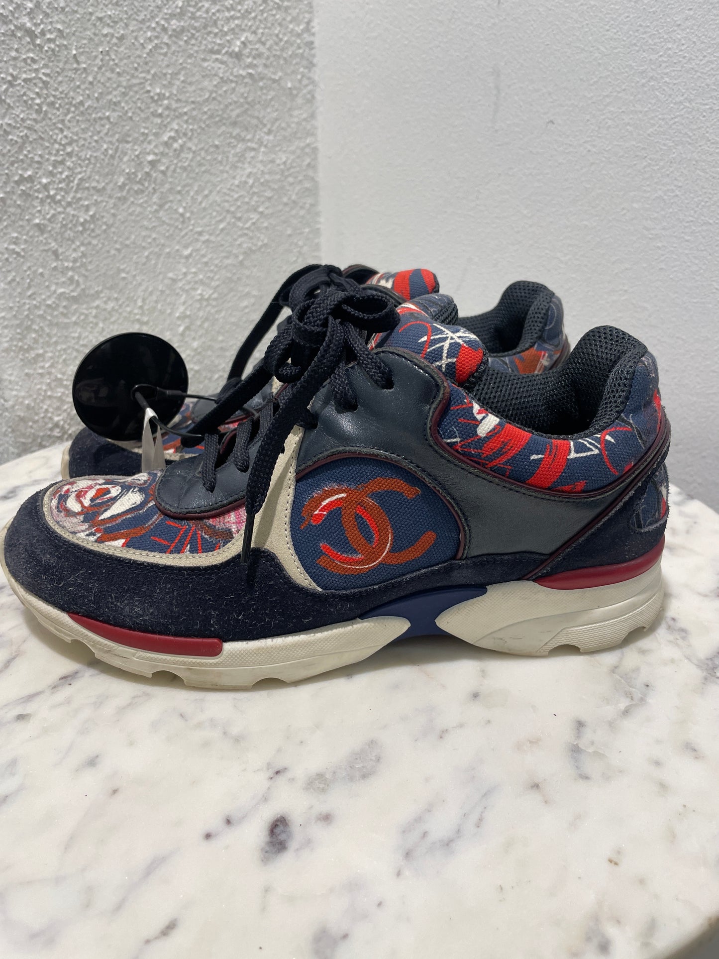 Chanel Vintage Graffiti Suede and Canvas CC Sneakers - 38,5