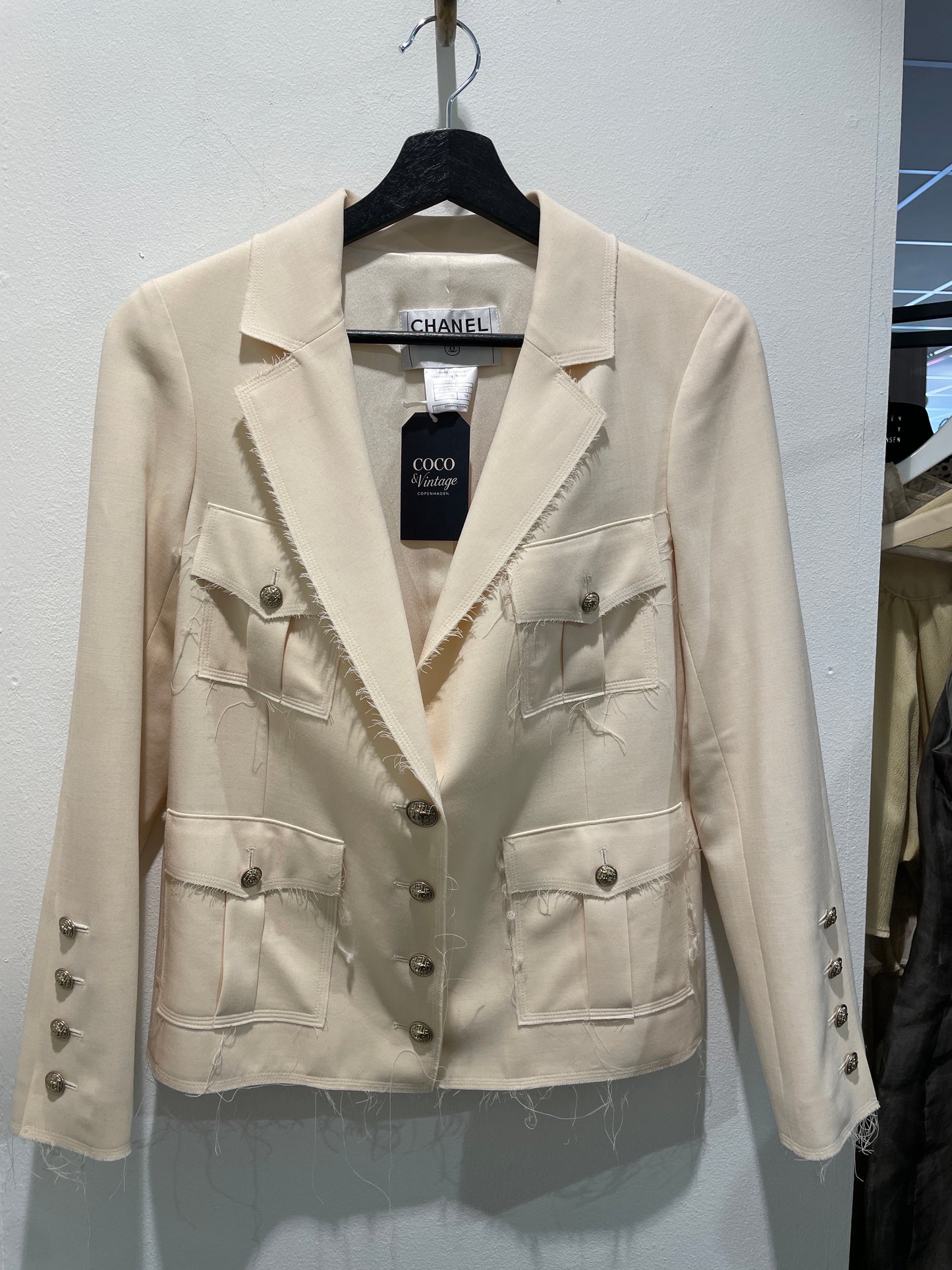 Chanel Jacket – Wool & Frayed Edges in Ecru - EU 36