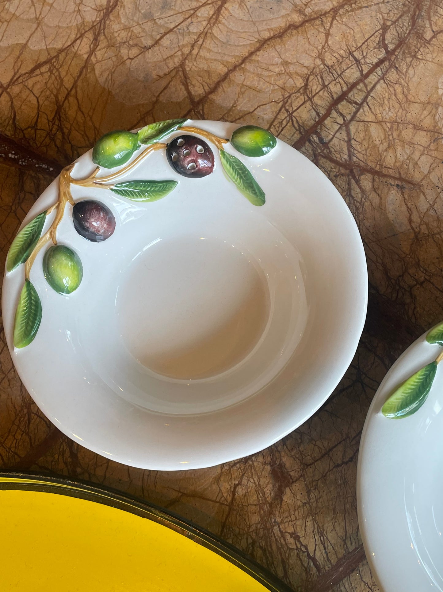 Skål til oliven - Italiensk porcelæn - M. tandstikholder - Sæt af 2