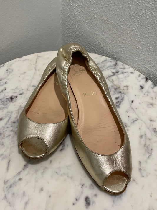 Christian Louboutin Ballerinas - Gold Leather - Open toe - 40