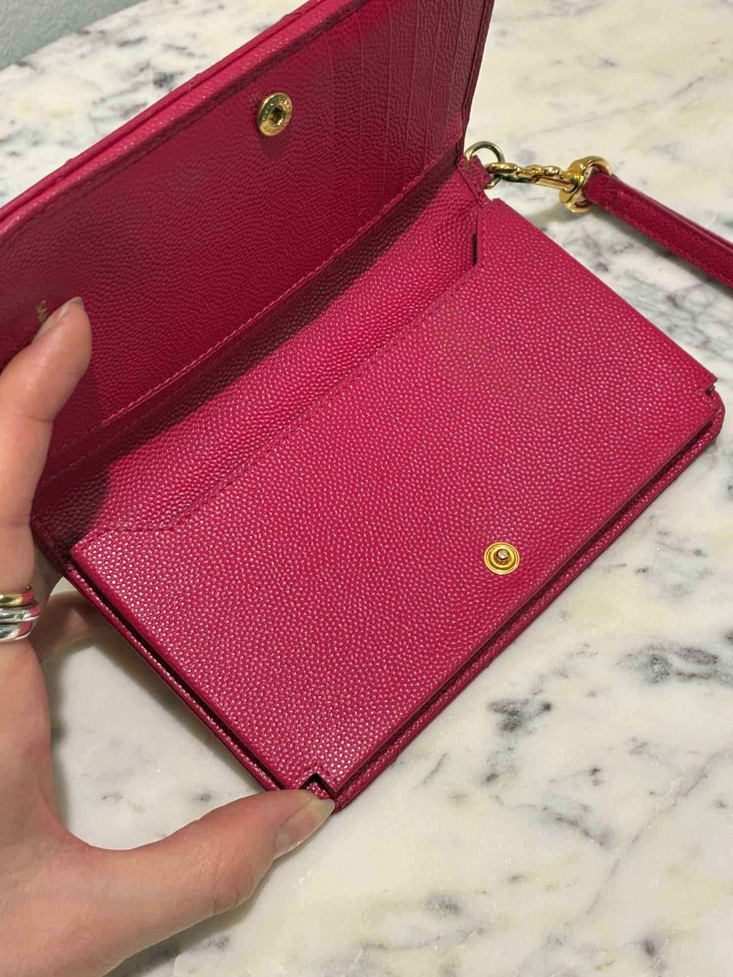 Saint Laurent - Cassandre Matelessé Flap Pouch - Pink Leather & Gold Hardware