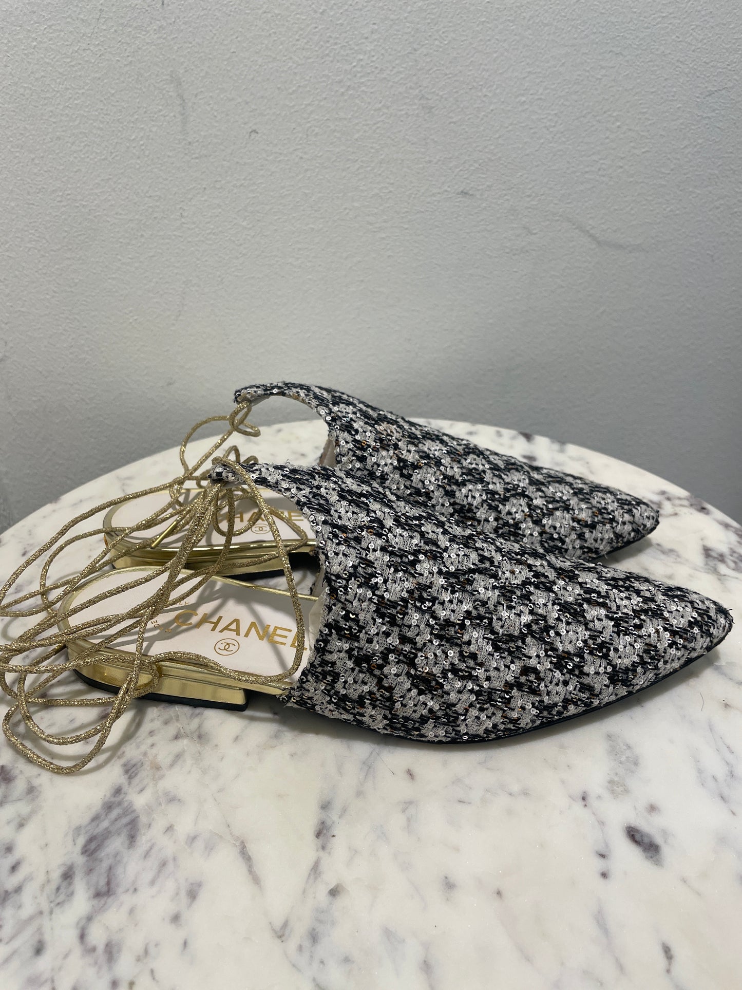 Chanel - Tweed Lace-Up Mules - 38C