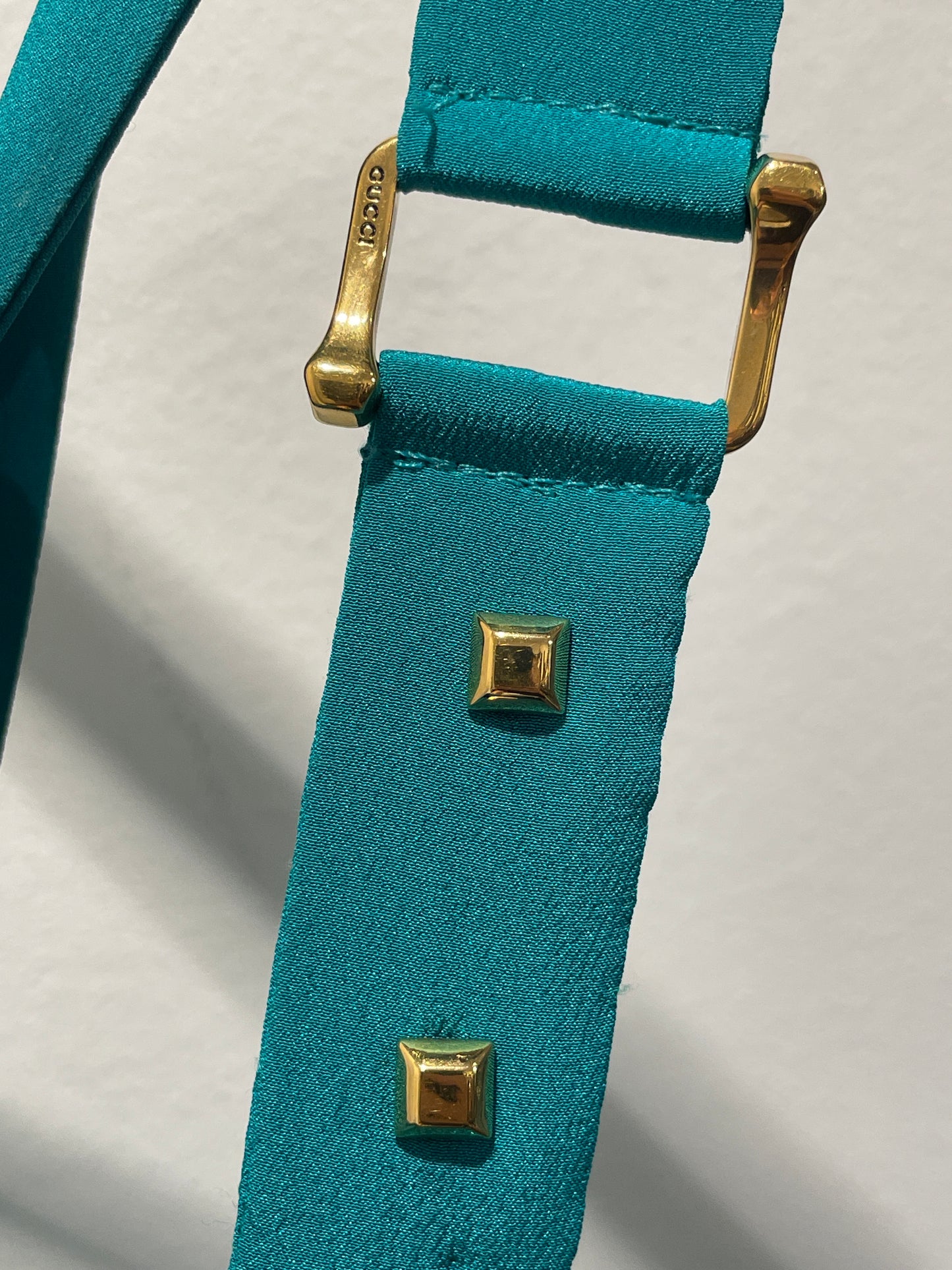 Gucci - Silk Sheath Cocktail Dress - blue/green color-blocking - XS - Medinas Wardrobe