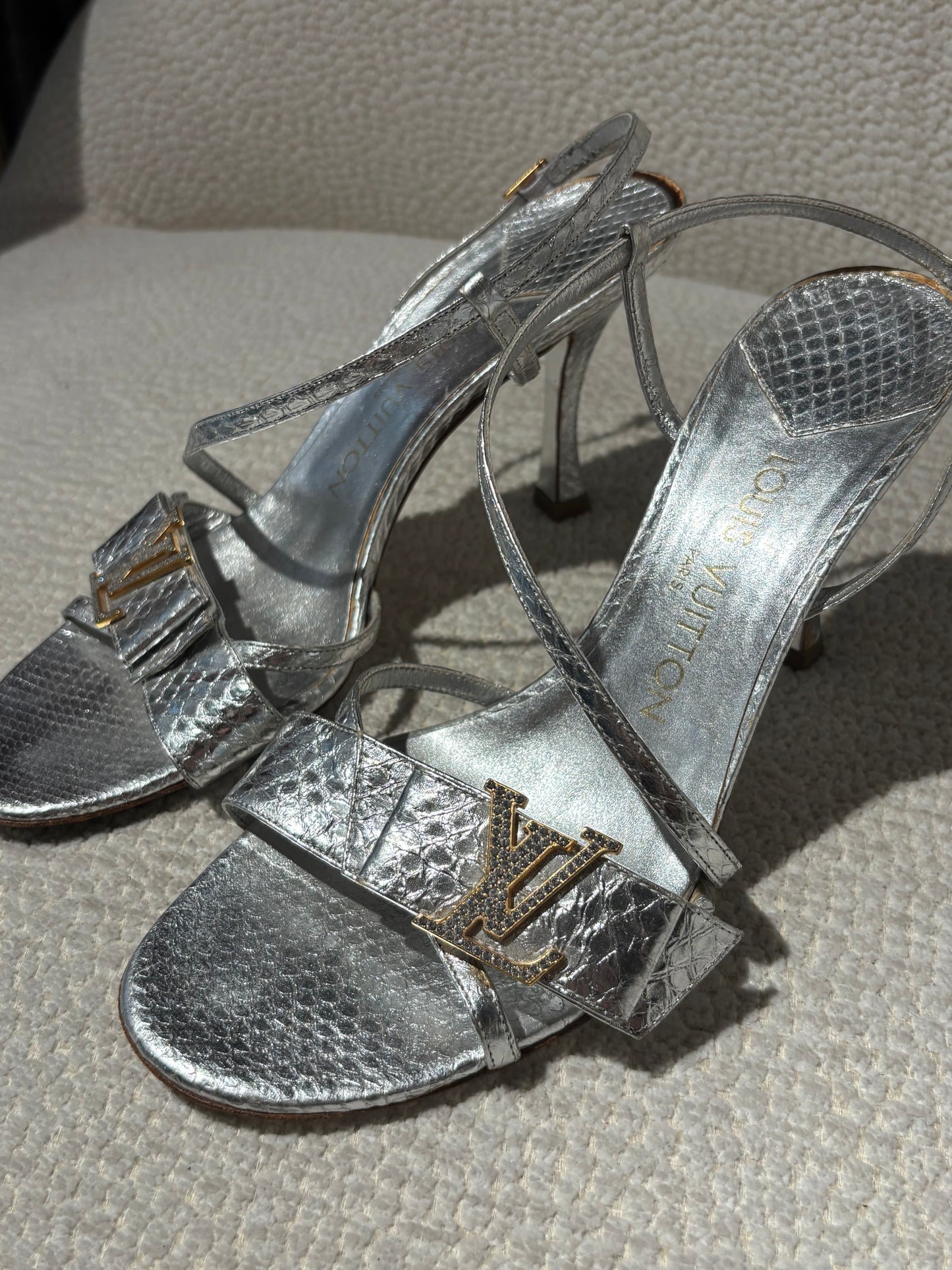 Louis Vuitton Heels – Metallic Python Leather with Embellished Logos - EU 37.5