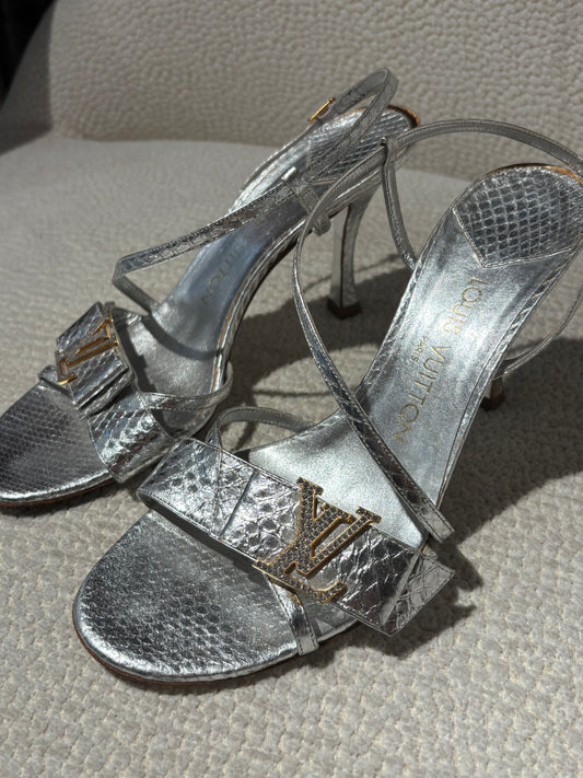 Louis Vuitton Heels – Metallic Python Leather with Embellished Logos - EU 37.5