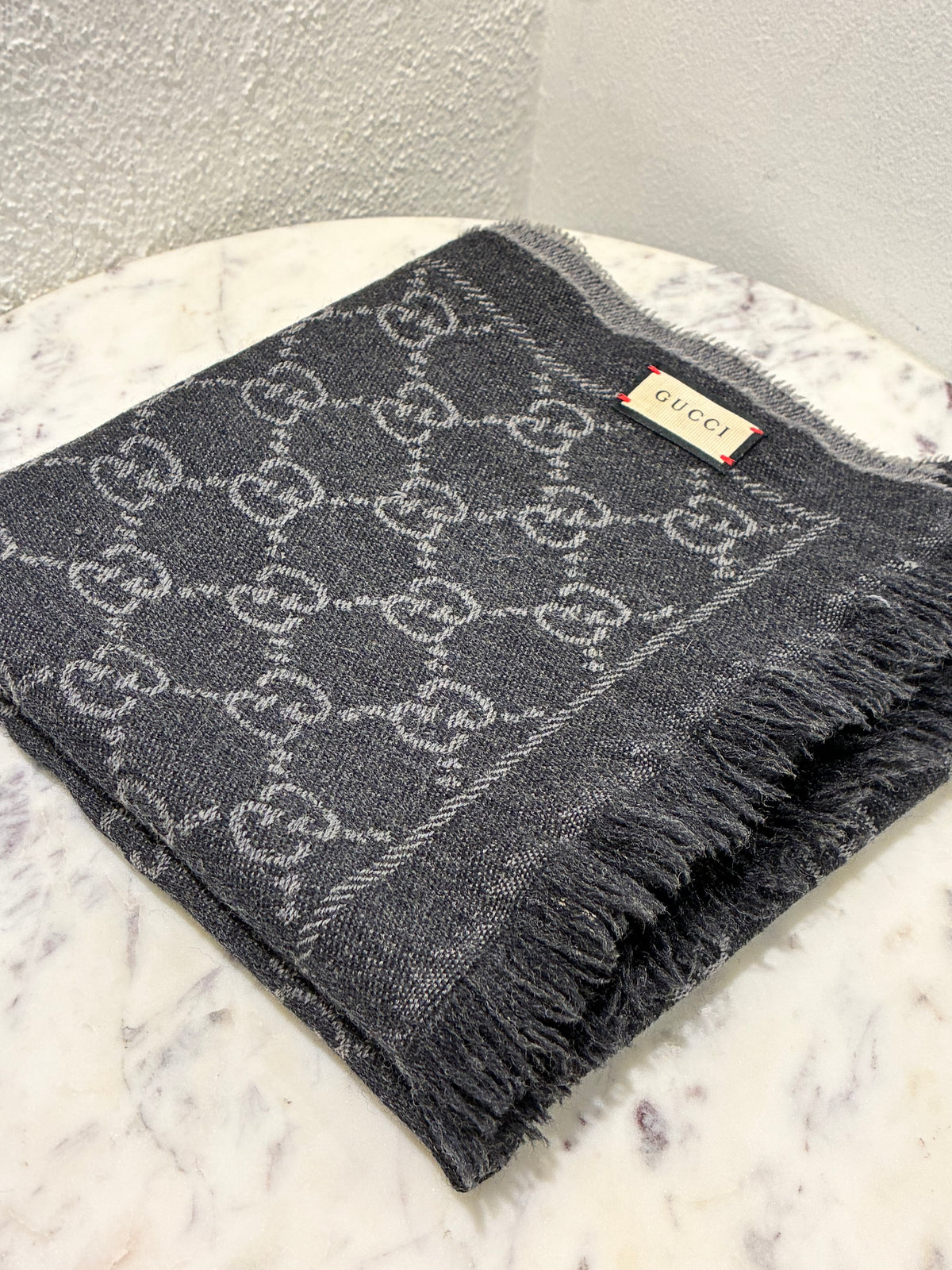 Gucci Monogram Scarf - Brown & Light Grey/Taupe