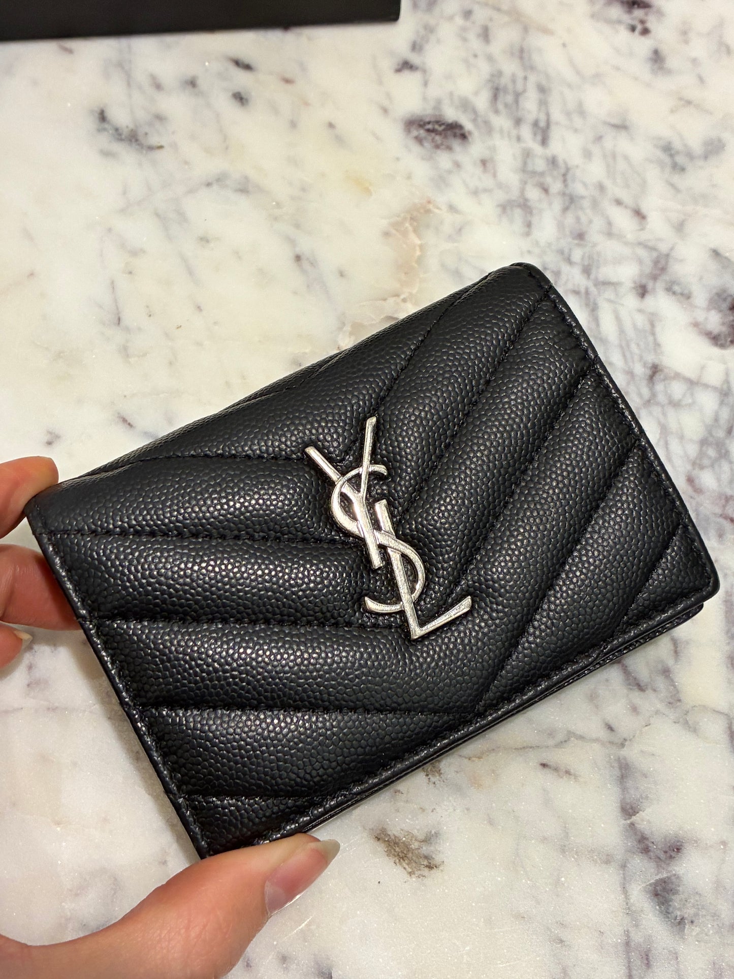 YSL Wallet - Black Calfskin & Silver Logo
