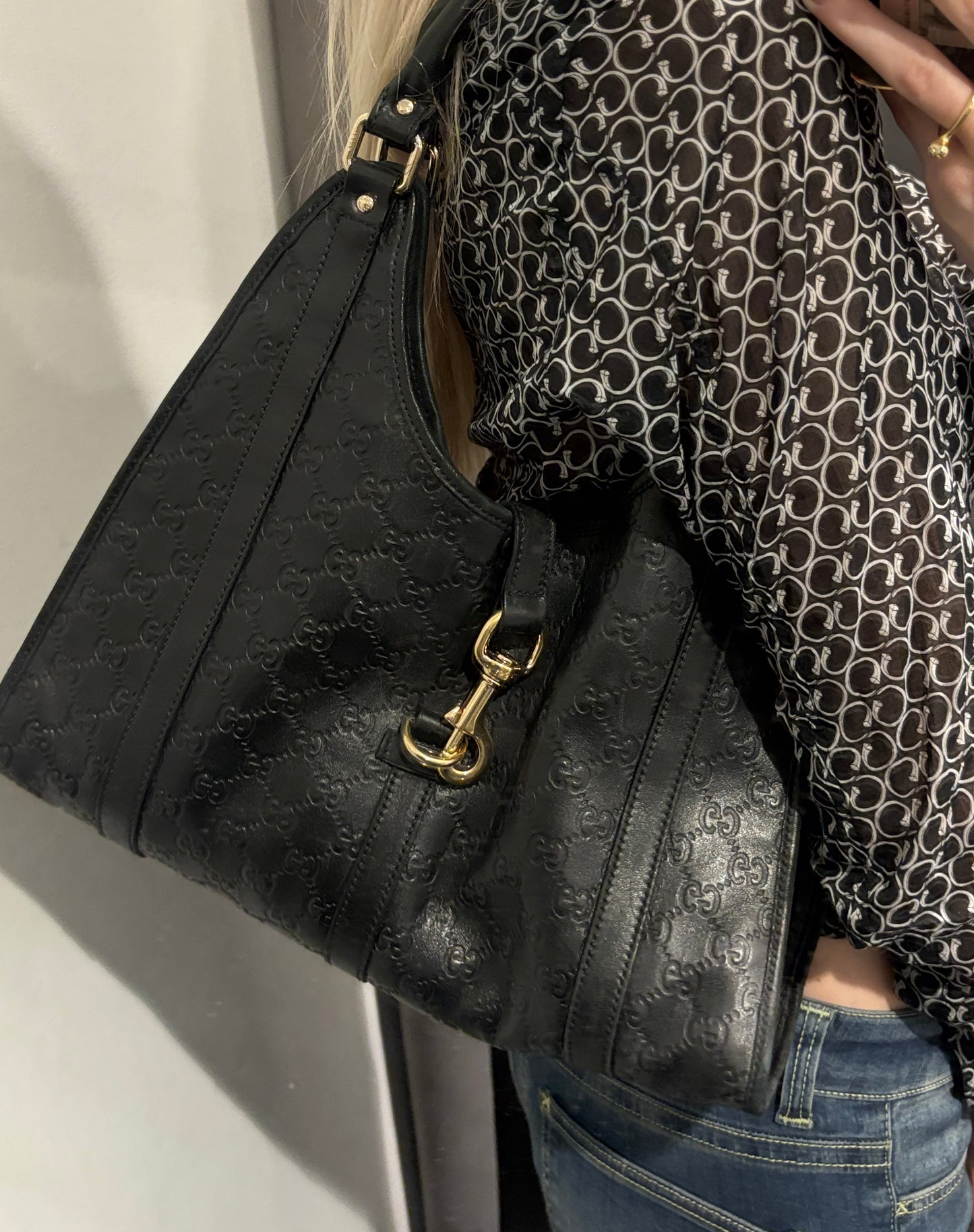 Gucci Guccissima Bag - Black Monogram Leather & Gold Hardware