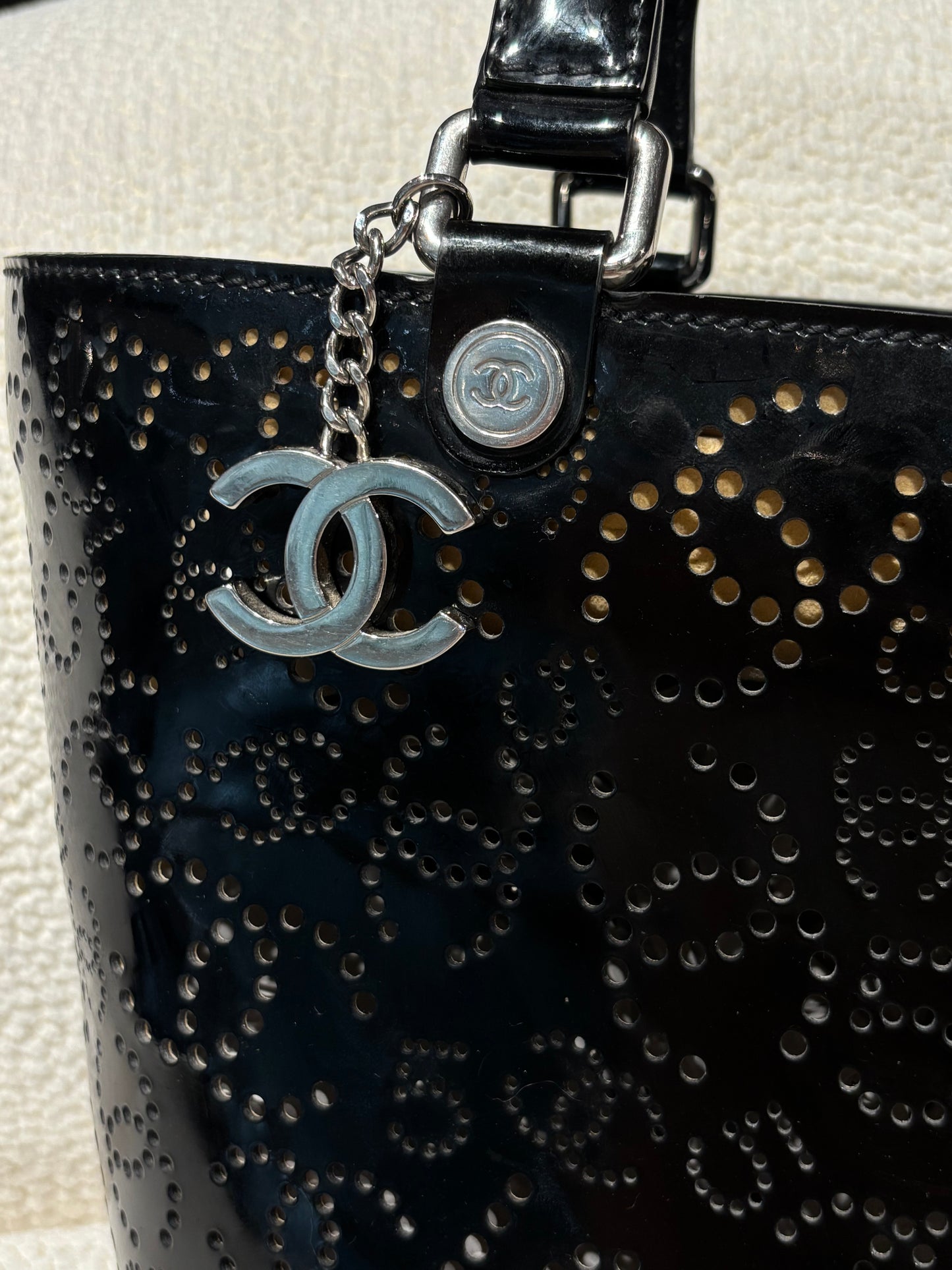 Chanel Handbag –  Black Perforated Patent Leather