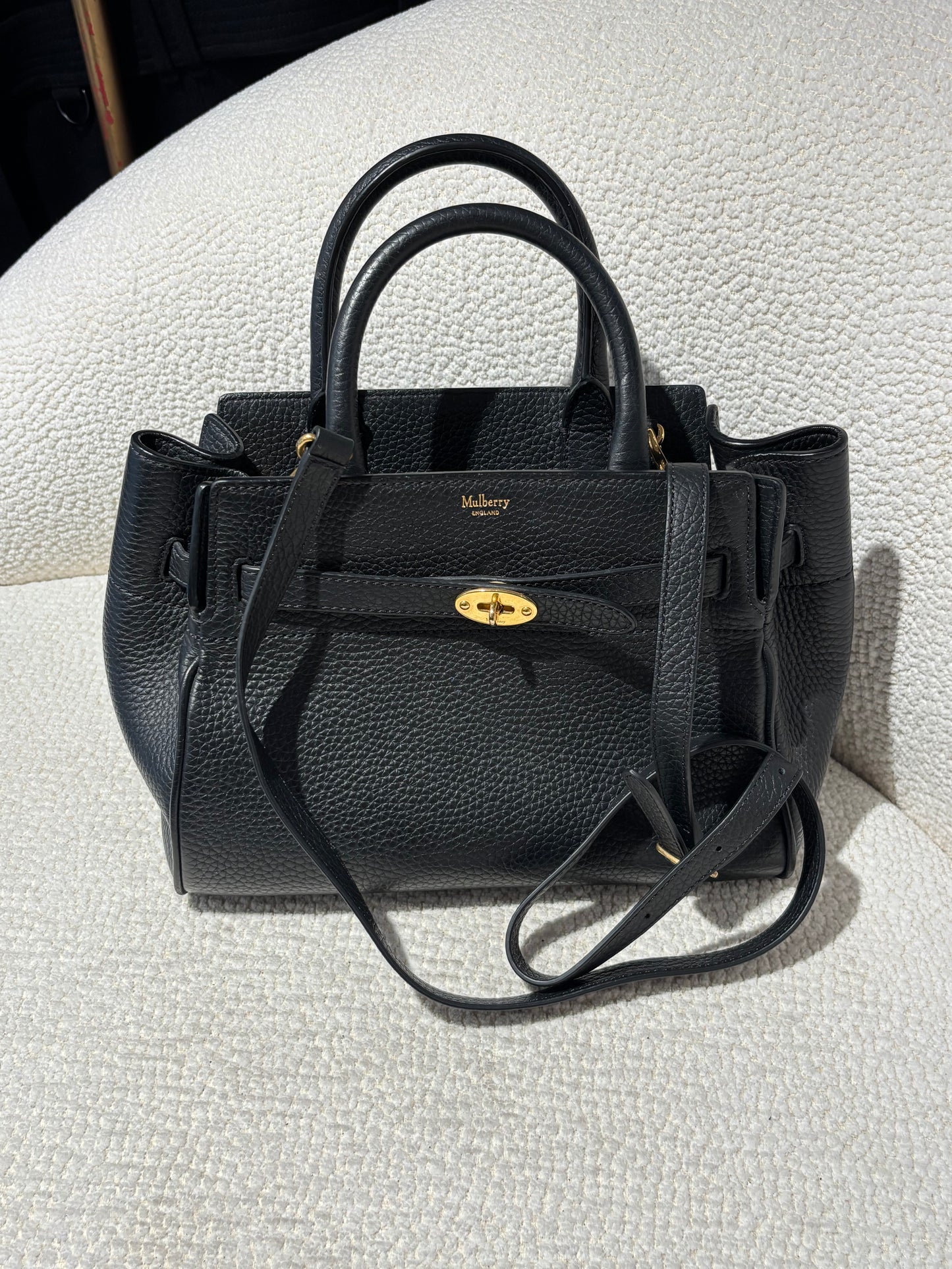 Mulberry Belted Bayswater Bag - Black Calfskin & Gold Hardware