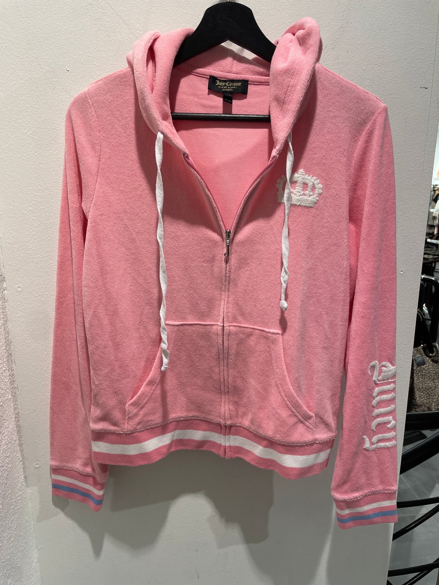 Juicy Couture Black Label Pink Towelling Terry Cloth Zip-Up Hoodie - M