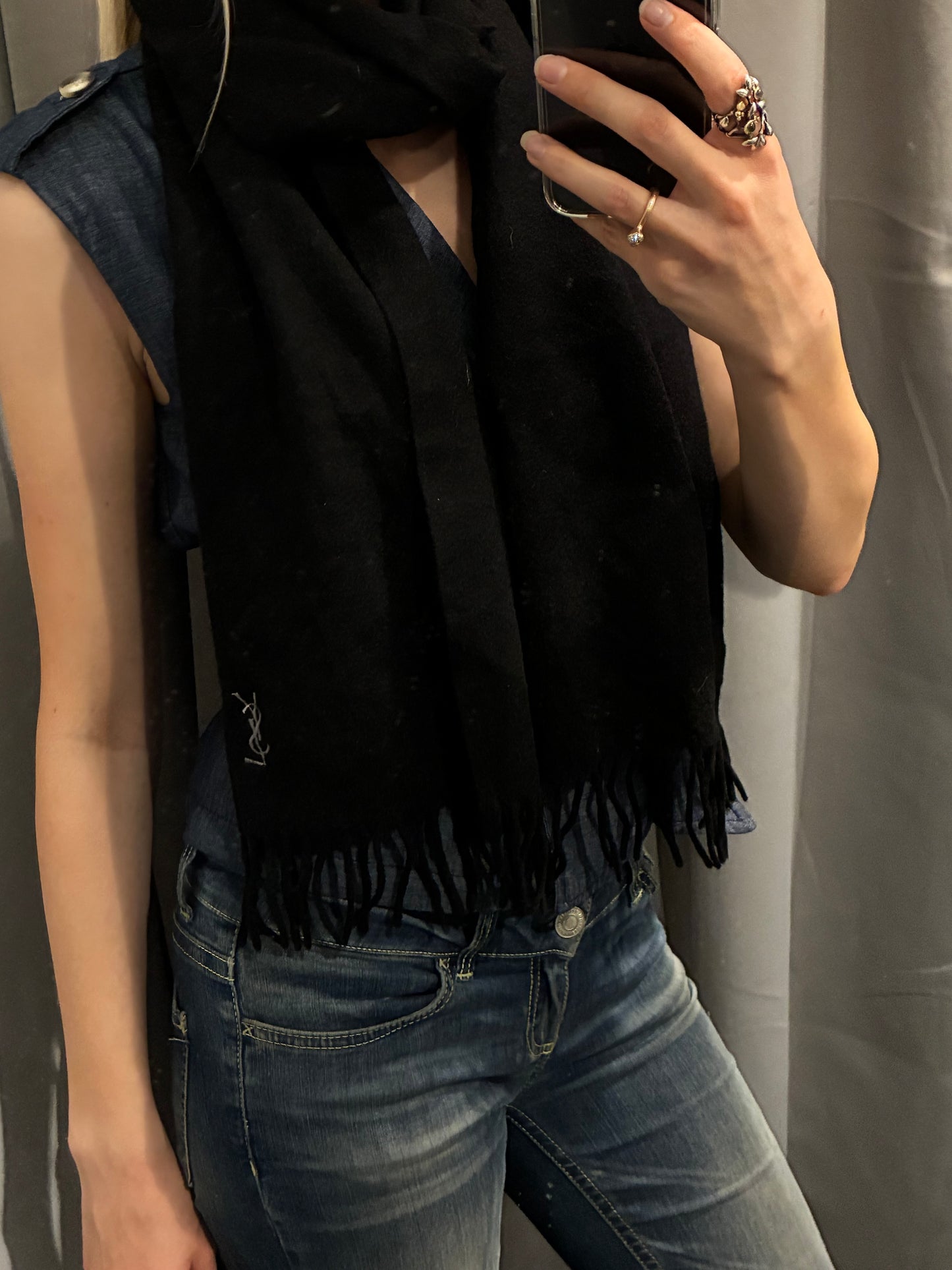 YSL Scarf - Cashmere - Black on Black