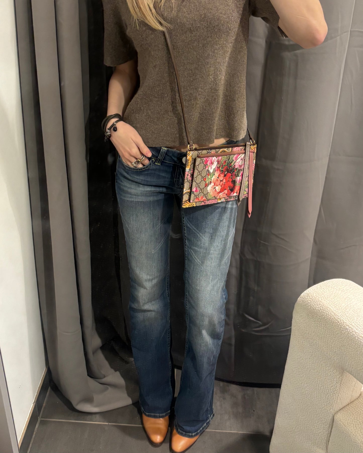 Gucci GG Supreme Bengal Blooms Dual Pouch Shoulder Bag - Beige Monogram Canvas & Blooms/Bengal Tiger