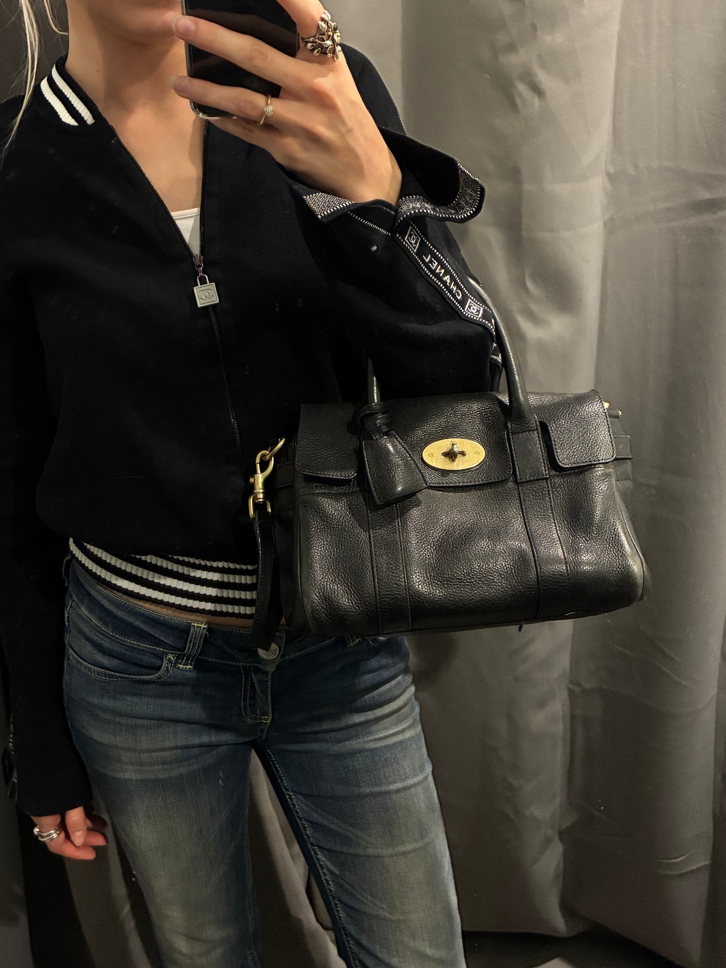 Mulberry Small Bayswater Satchel - Black Calfskin & Gold Hardware