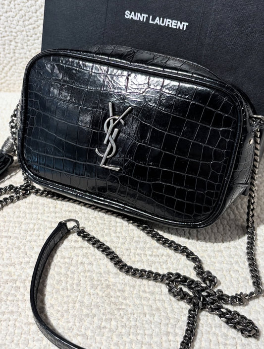 Yves Saint Laurent Crossbody – Crocodile Embossed Leather - Black