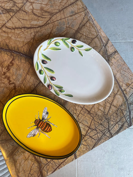 Medium aflangt fad m. olivenranker - Italiensk porcelæn