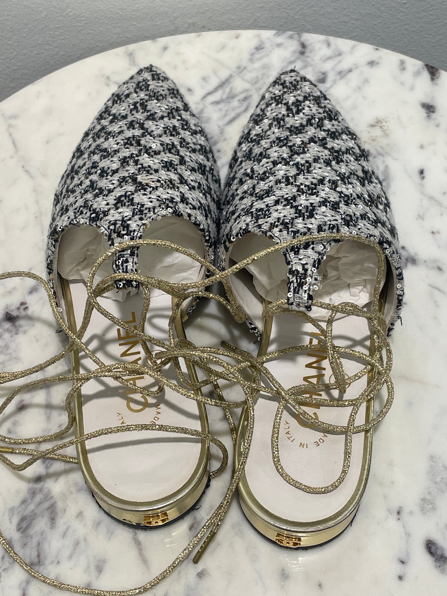 Chanel - Tweed Lace-Up Mules - 38C