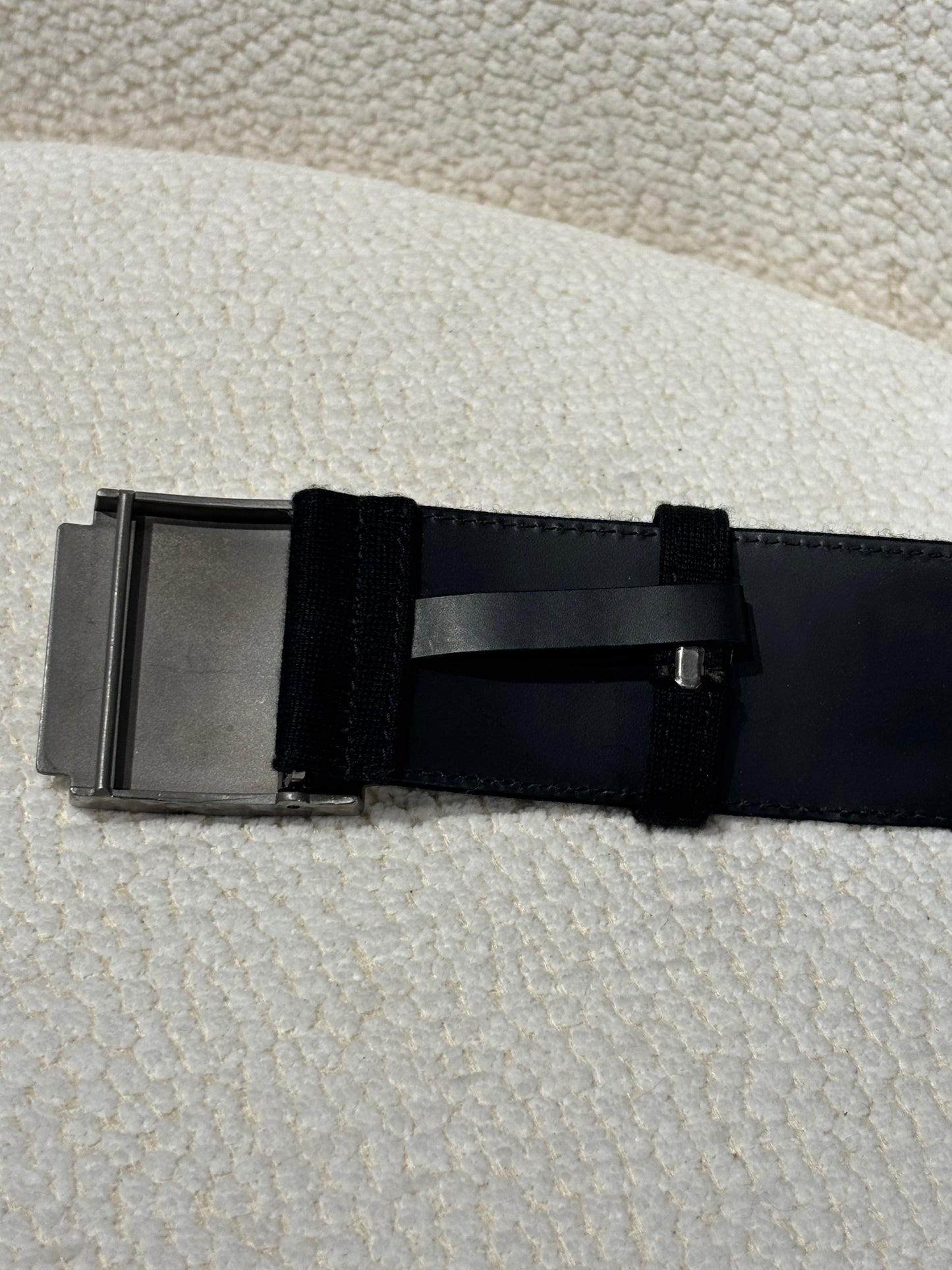 Chanel Belt – Black Canvas with Hammered Silver CC Buckle