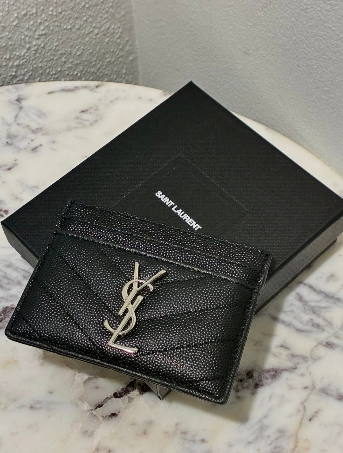 YSL Cardholder - Black Calfskin & Silver Logo
