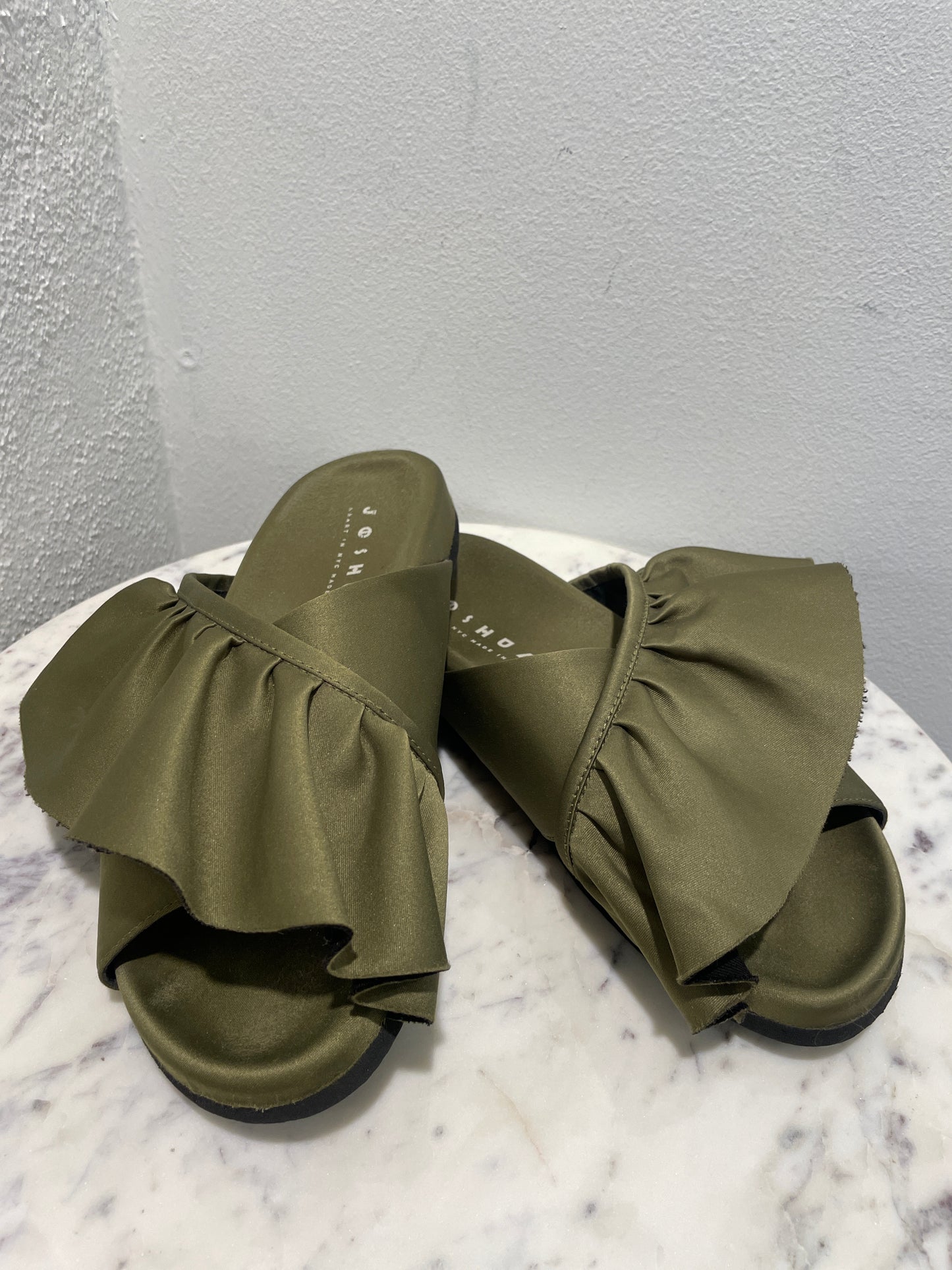 Joshua Sanders Voluminous Ruffle Platform Slides in Olive Green - 37