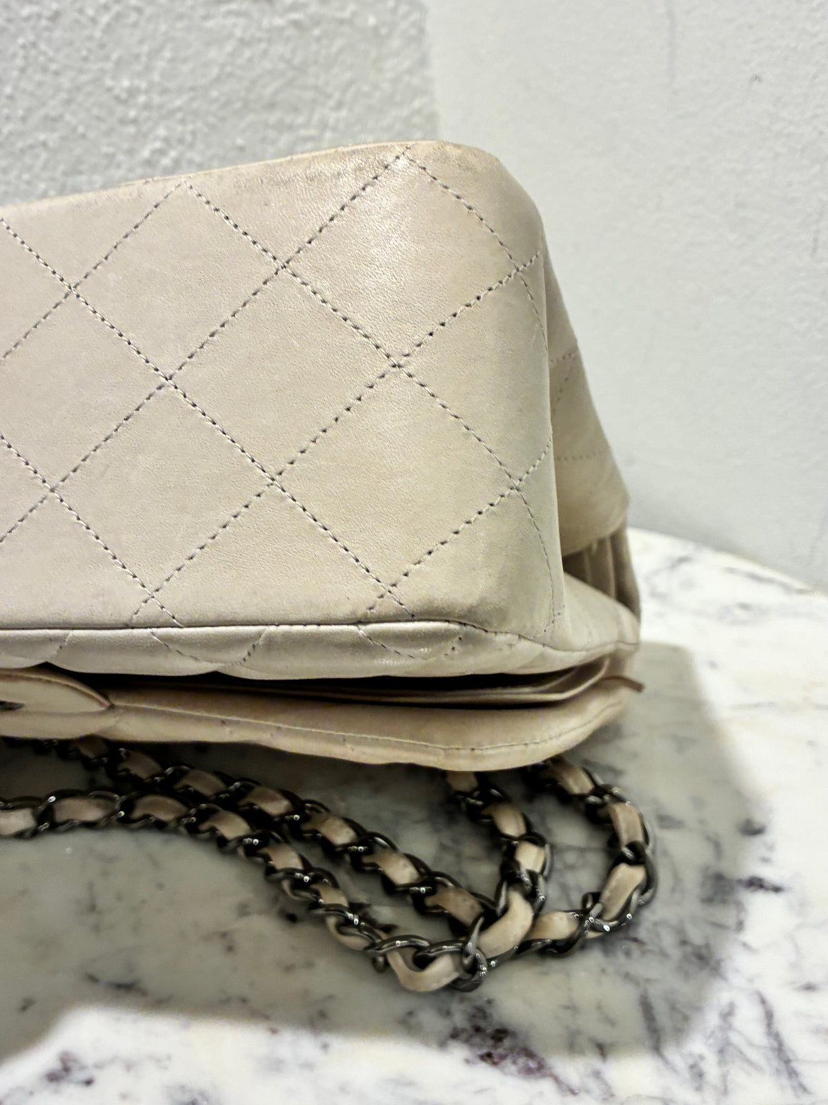 Chanel Classic Double Flap – Jumbo - Beige Lambskin & Dark Silver Hardware