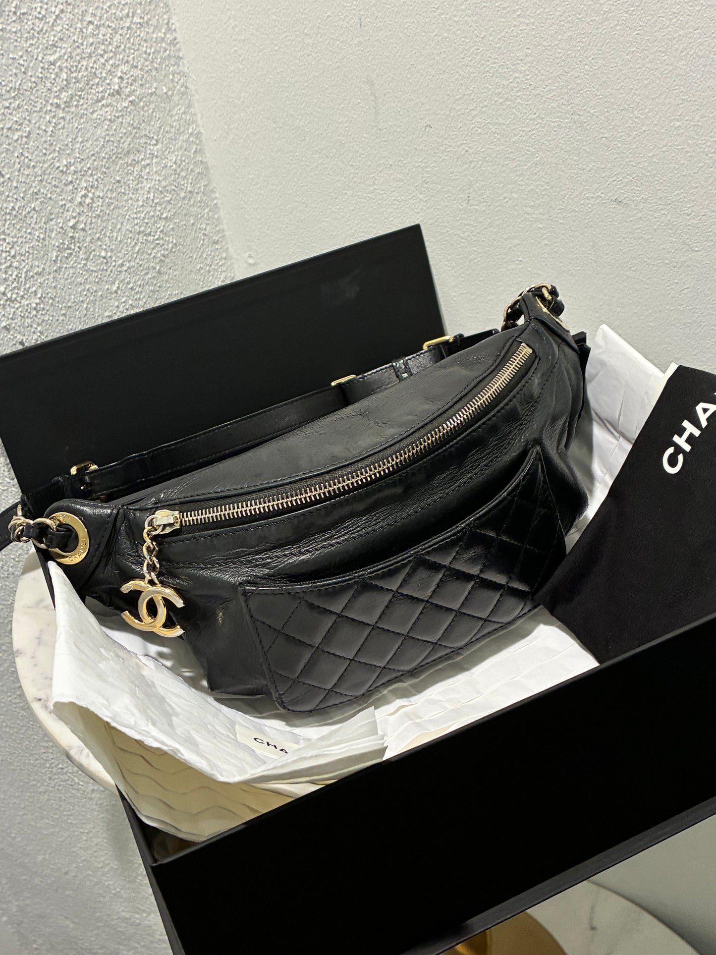 Chanel Crossbody / Bumbag - Black Lambskin with Gold Hardware