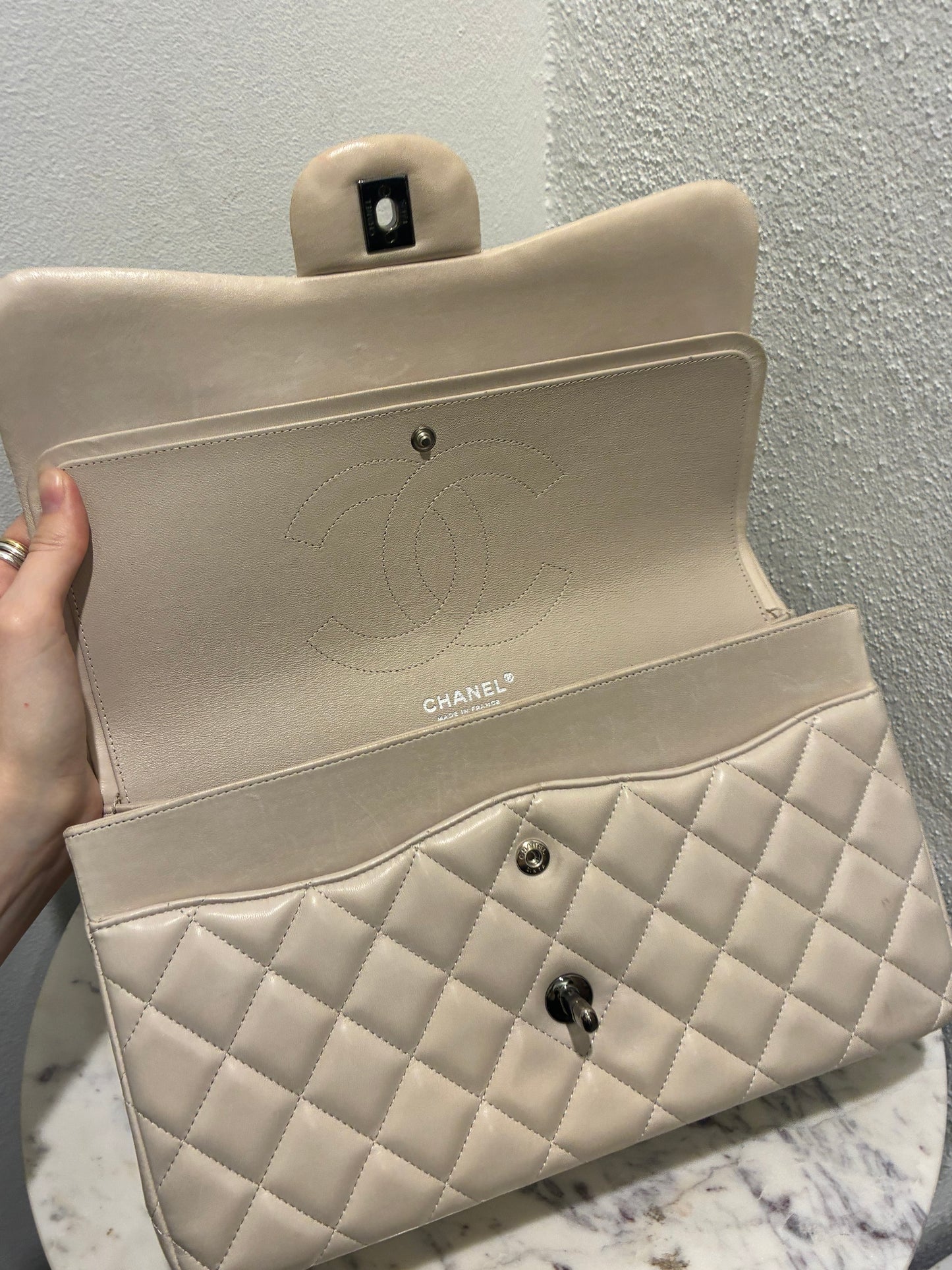 Chanel Classic Double Flap – Jumbo - Beige Lambskin & Dark Silver Hardware