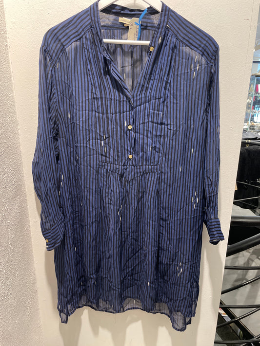 Isabel Marant Striped Tunic Dress – Navy Blue / Silver Lurex – Size EU36 (Oversized)